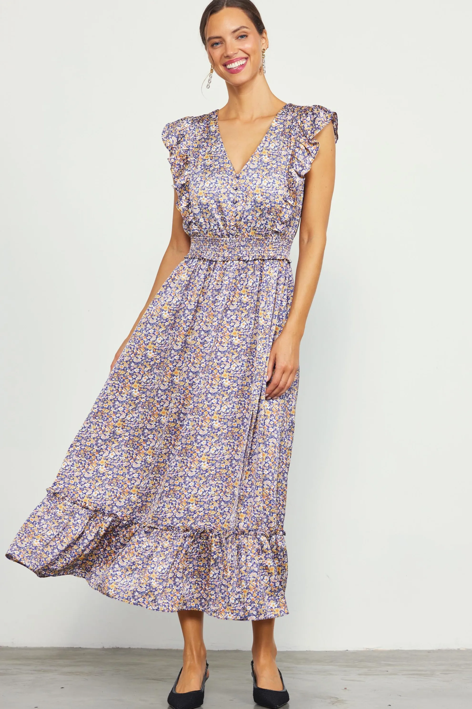 Indira Floral Print Smocked Waist Dress