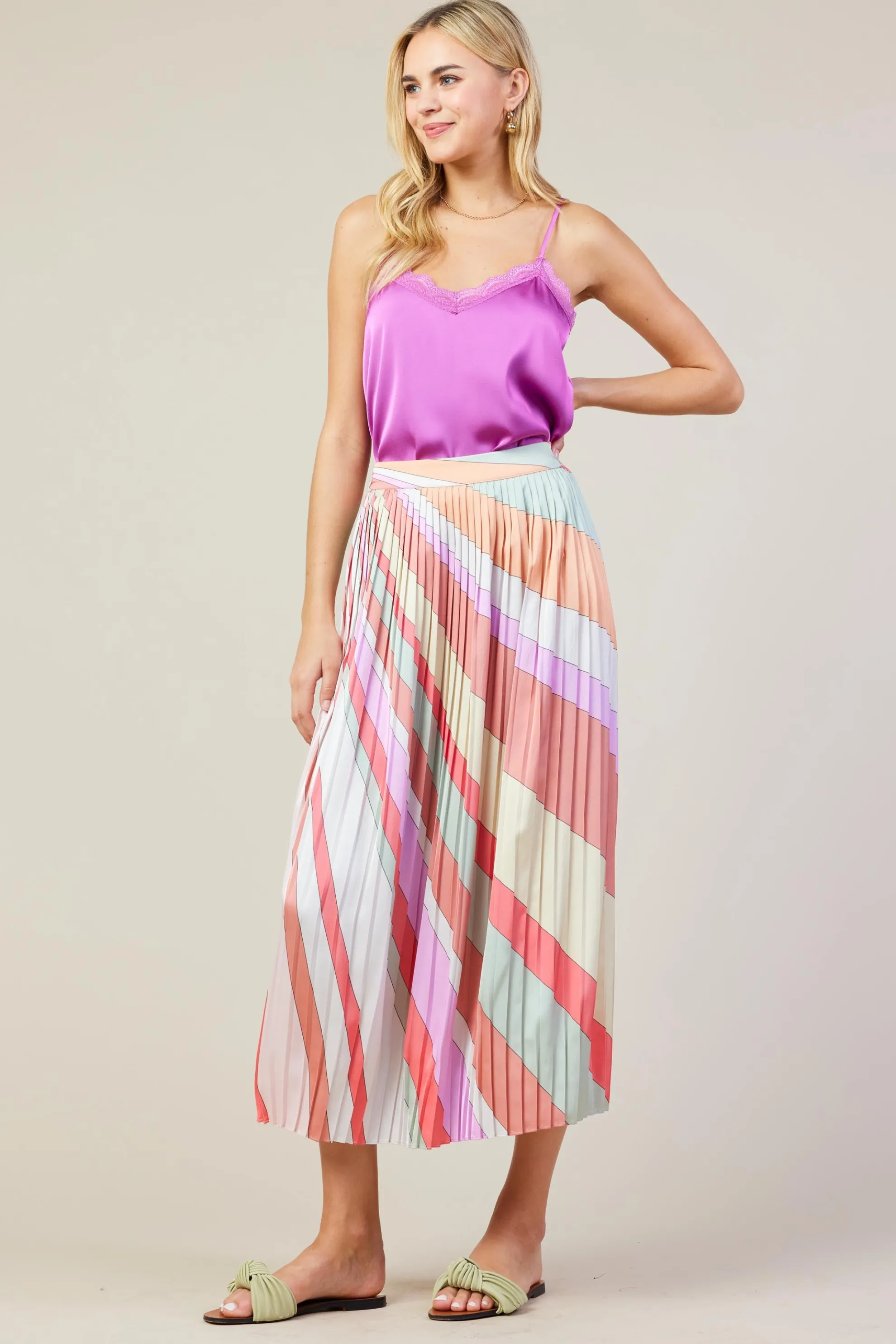 Carmine Print Pleated Midi Skirt