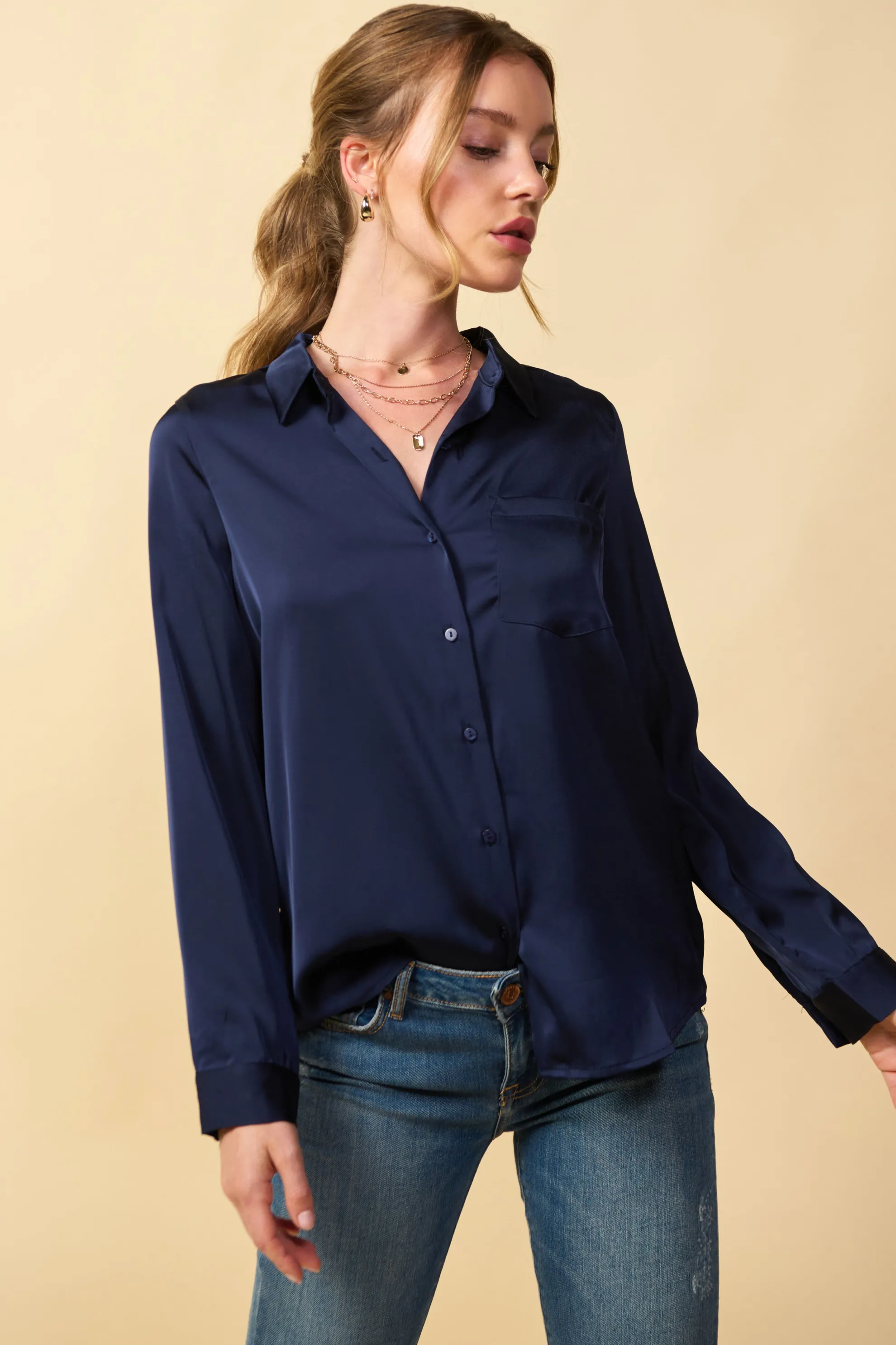 Satin Button Down Shirt