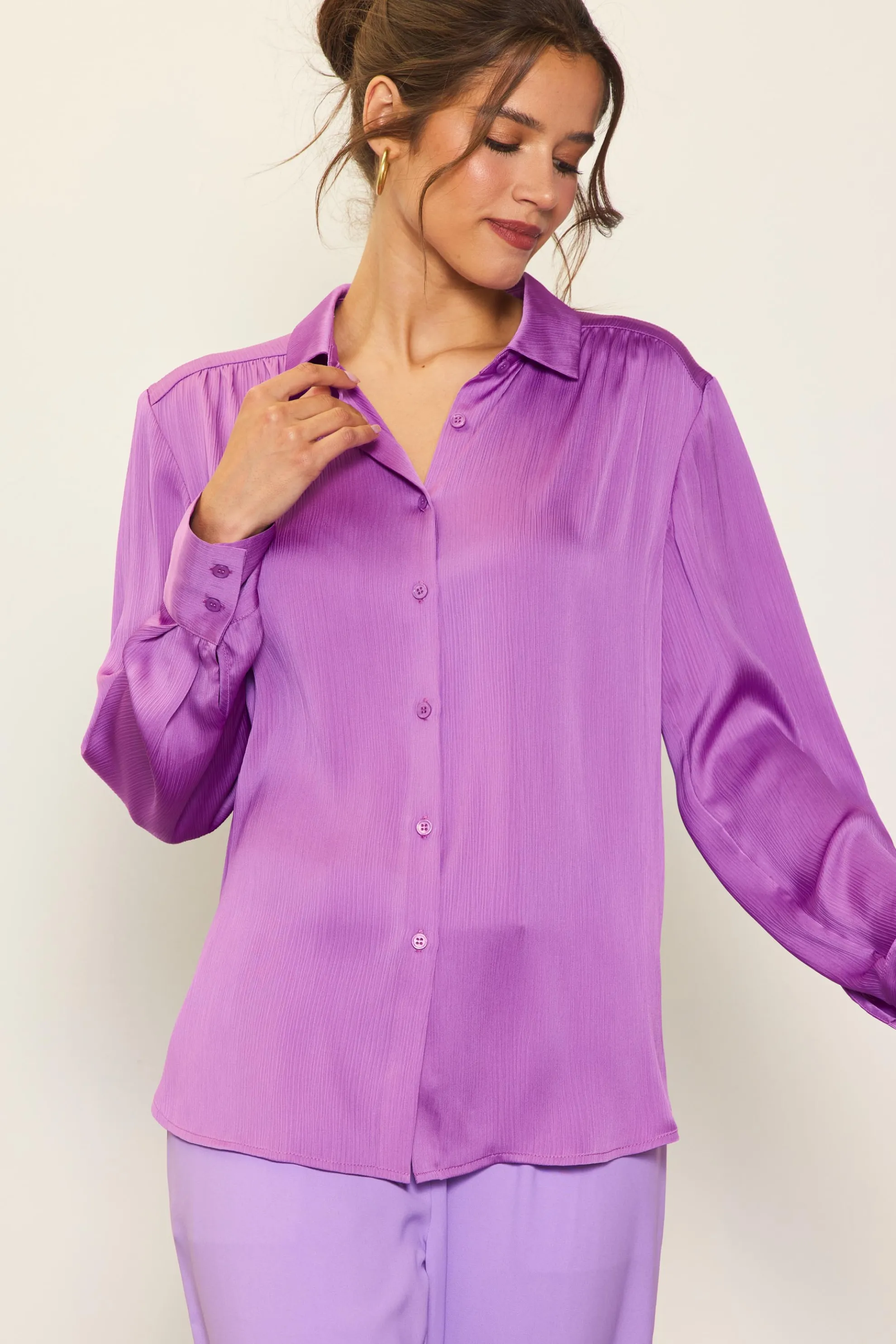 Recycled Crinkle Satin Buttondown