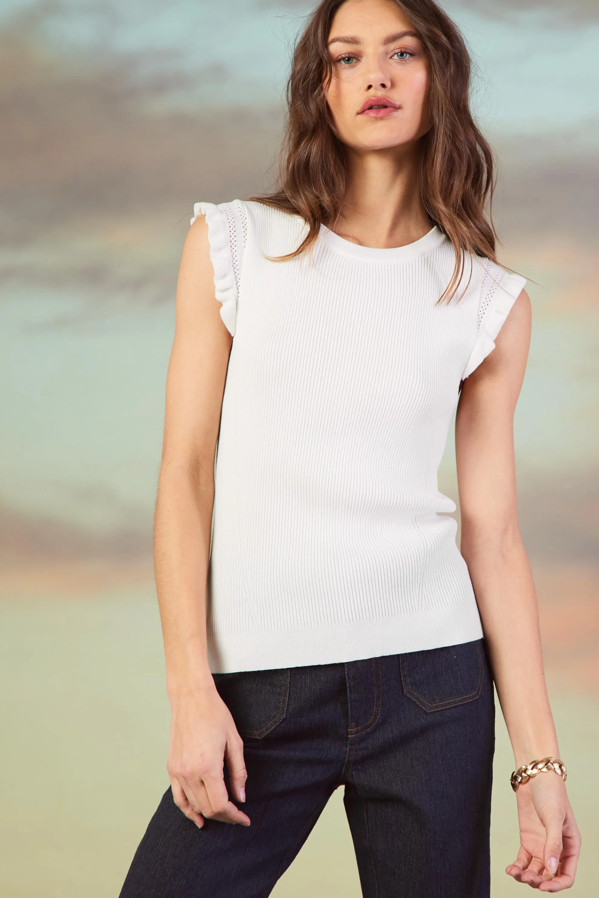 Ruffle Sleeve Knit Top
