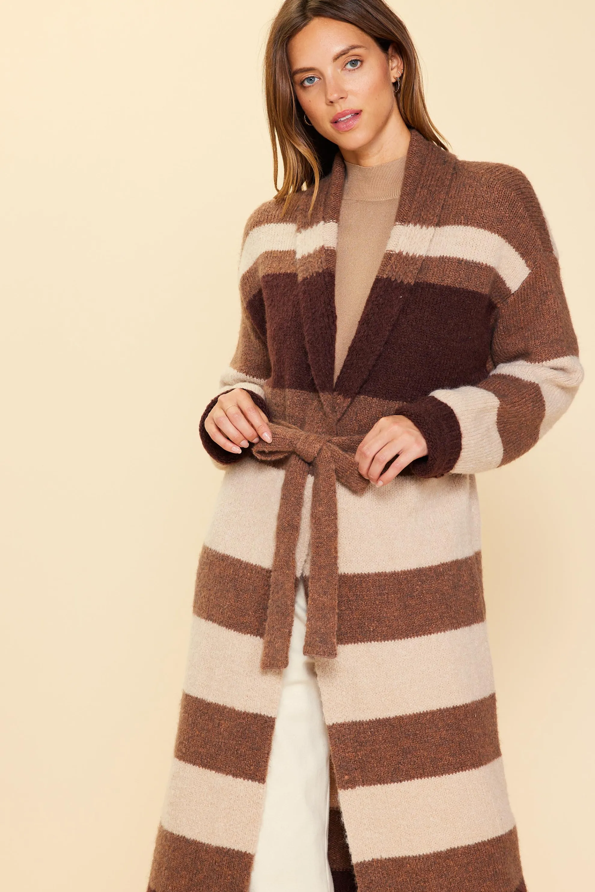 Striped Cardigan With Tie