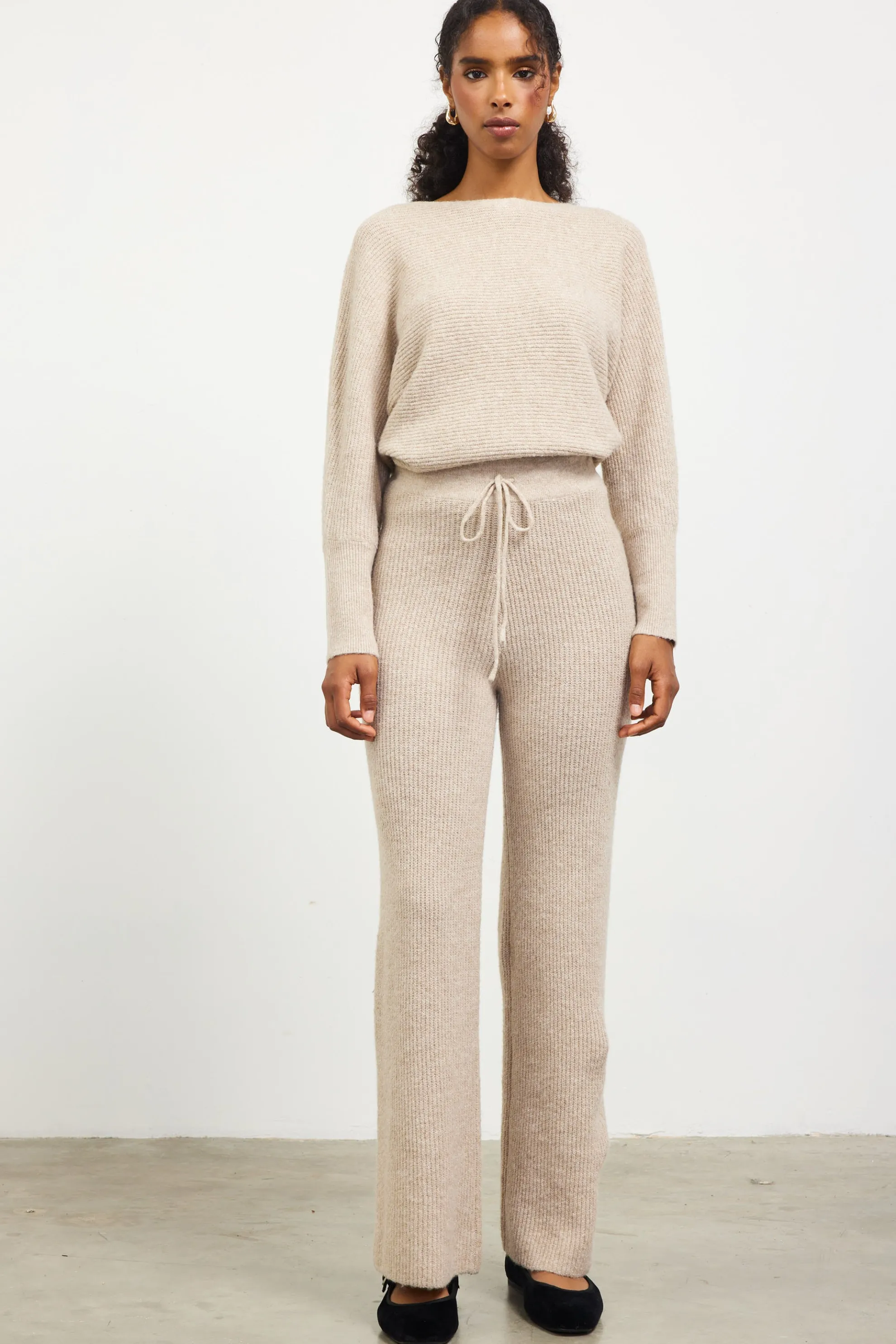 Ribbed Knit Wide Leg Pants