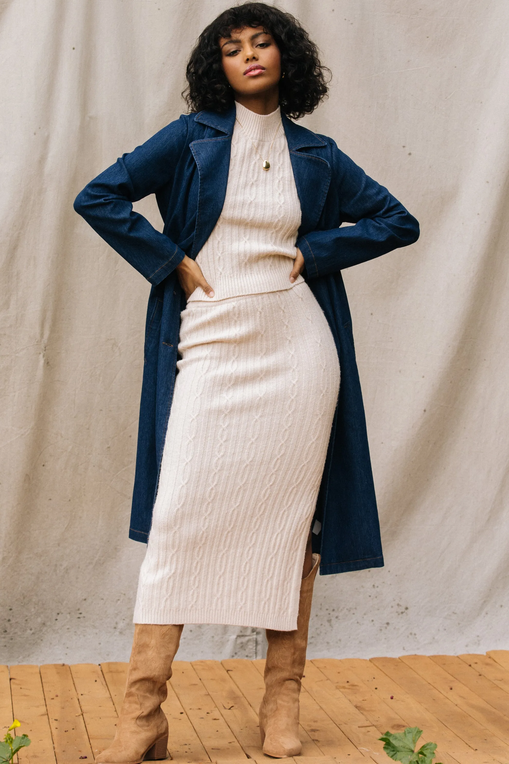 Cable Knit Midi Skirt