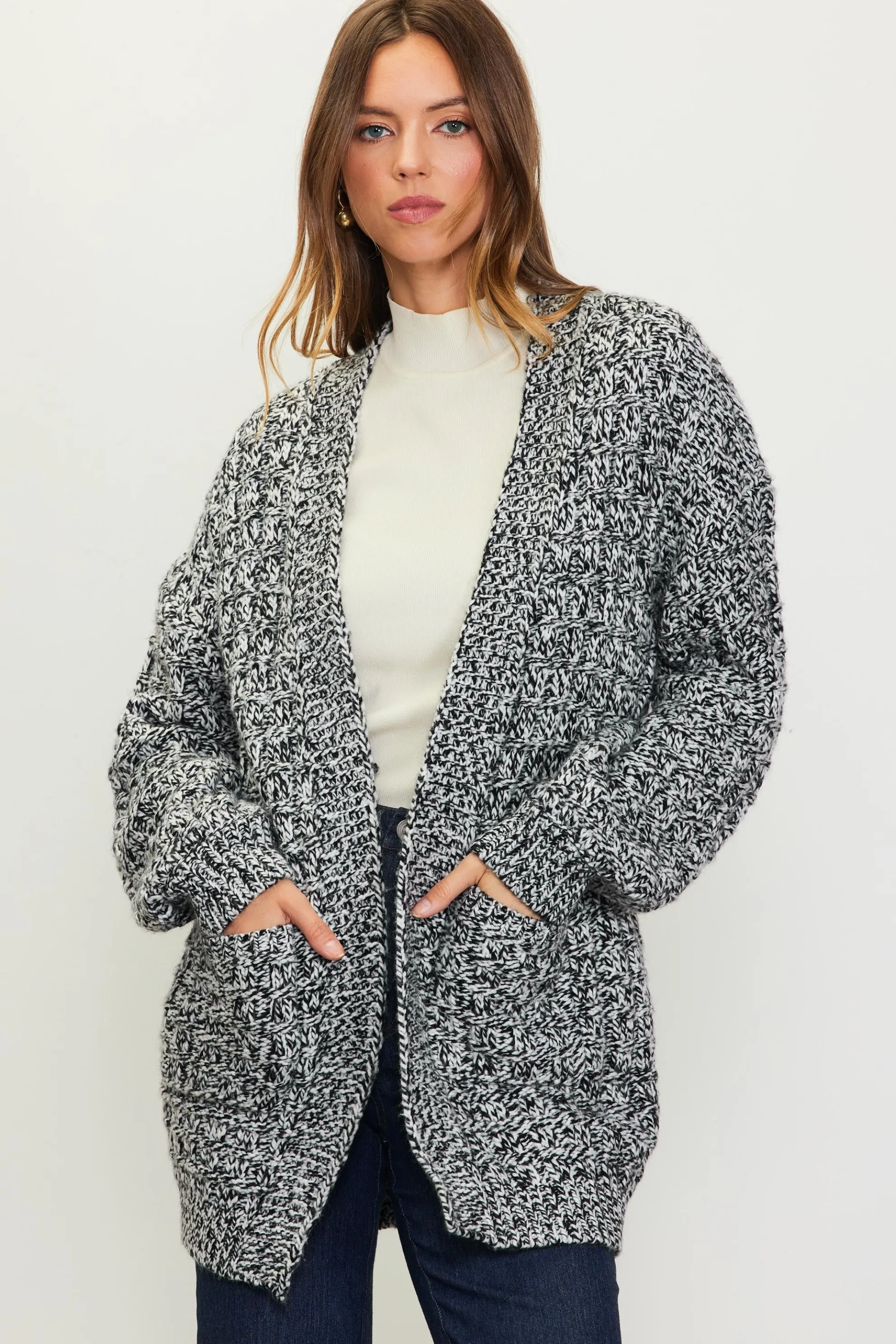 Open Front Marled Cardigan