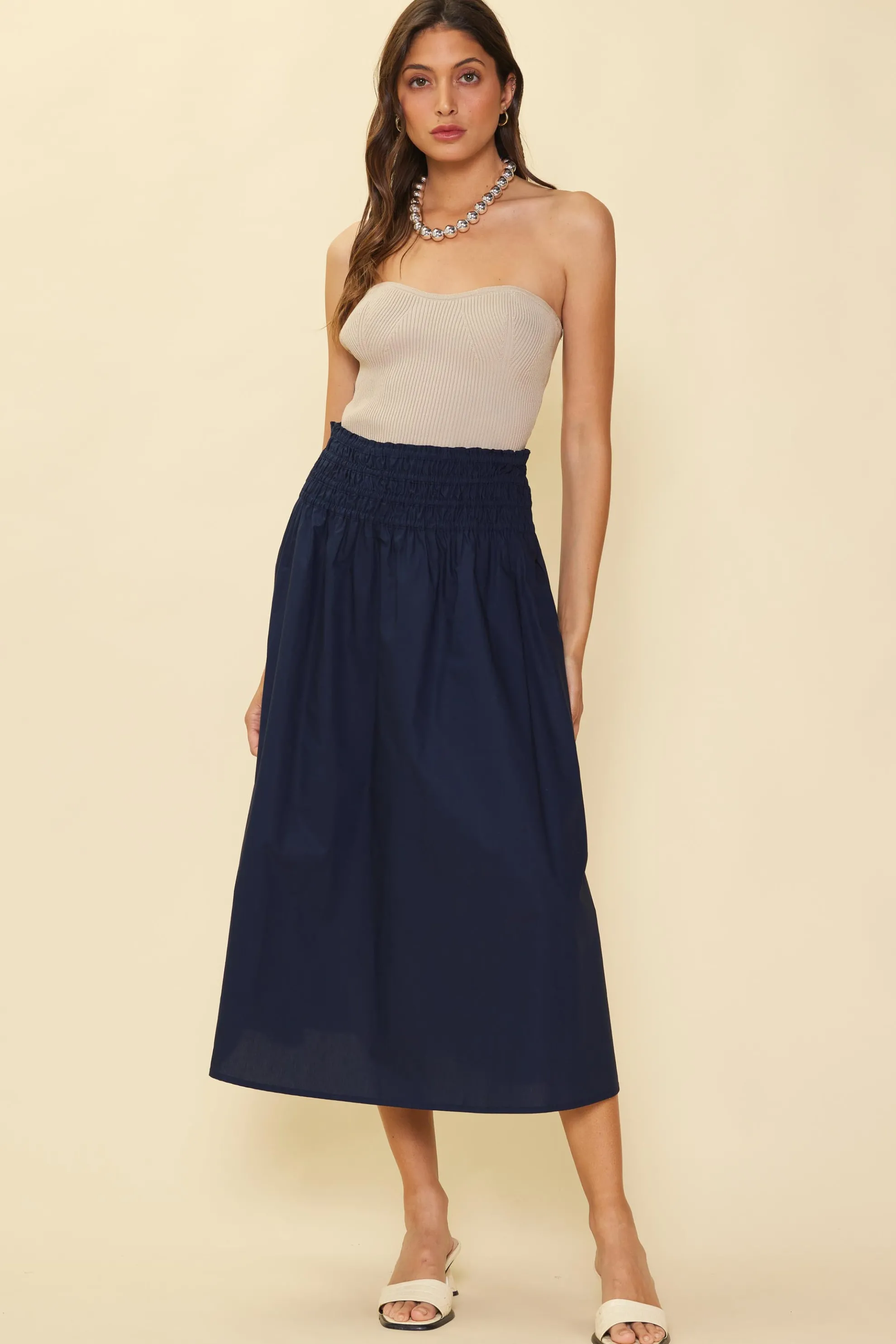 Smocked Waist Flared Skirt