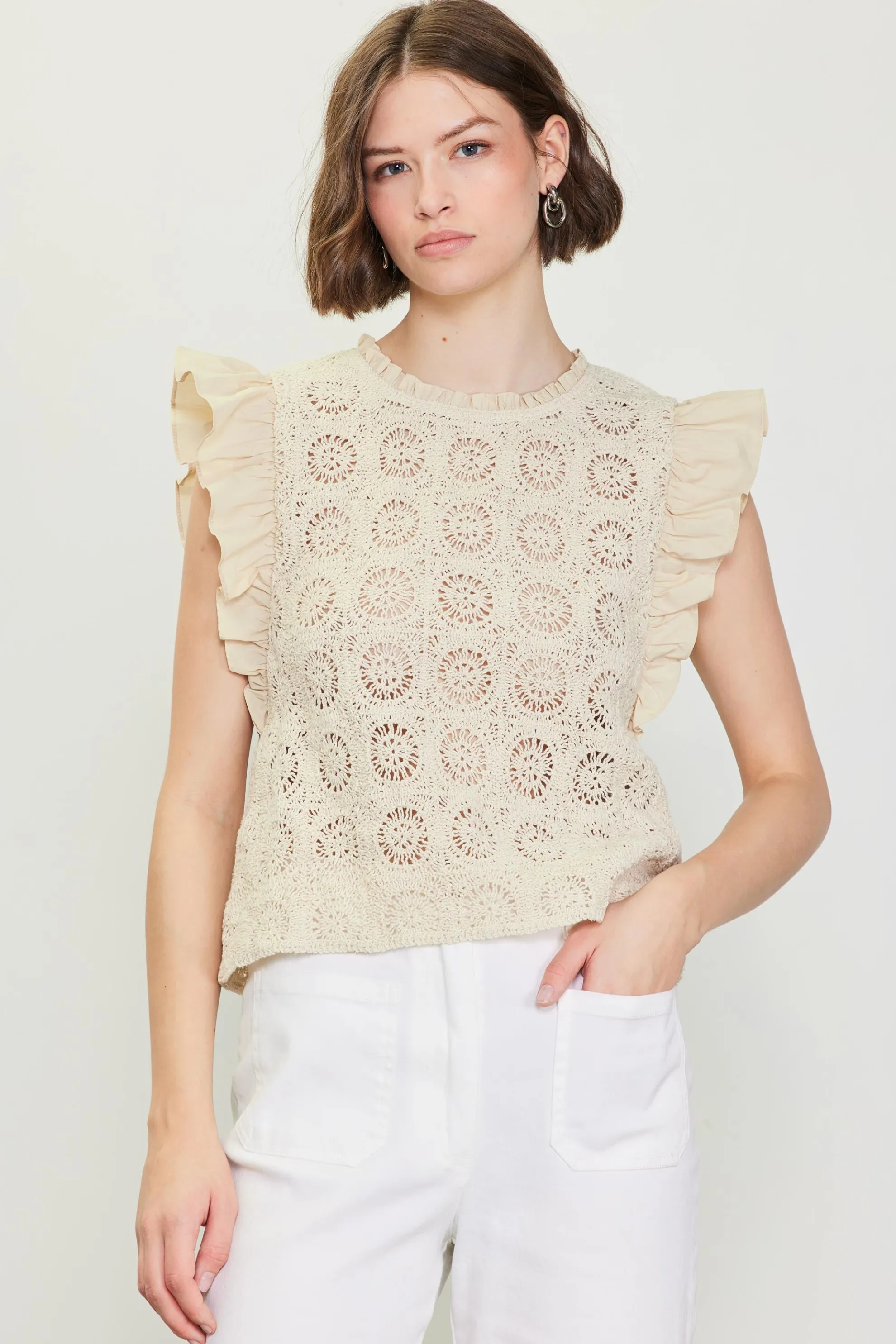 Crochet Flutter Sleeve Top