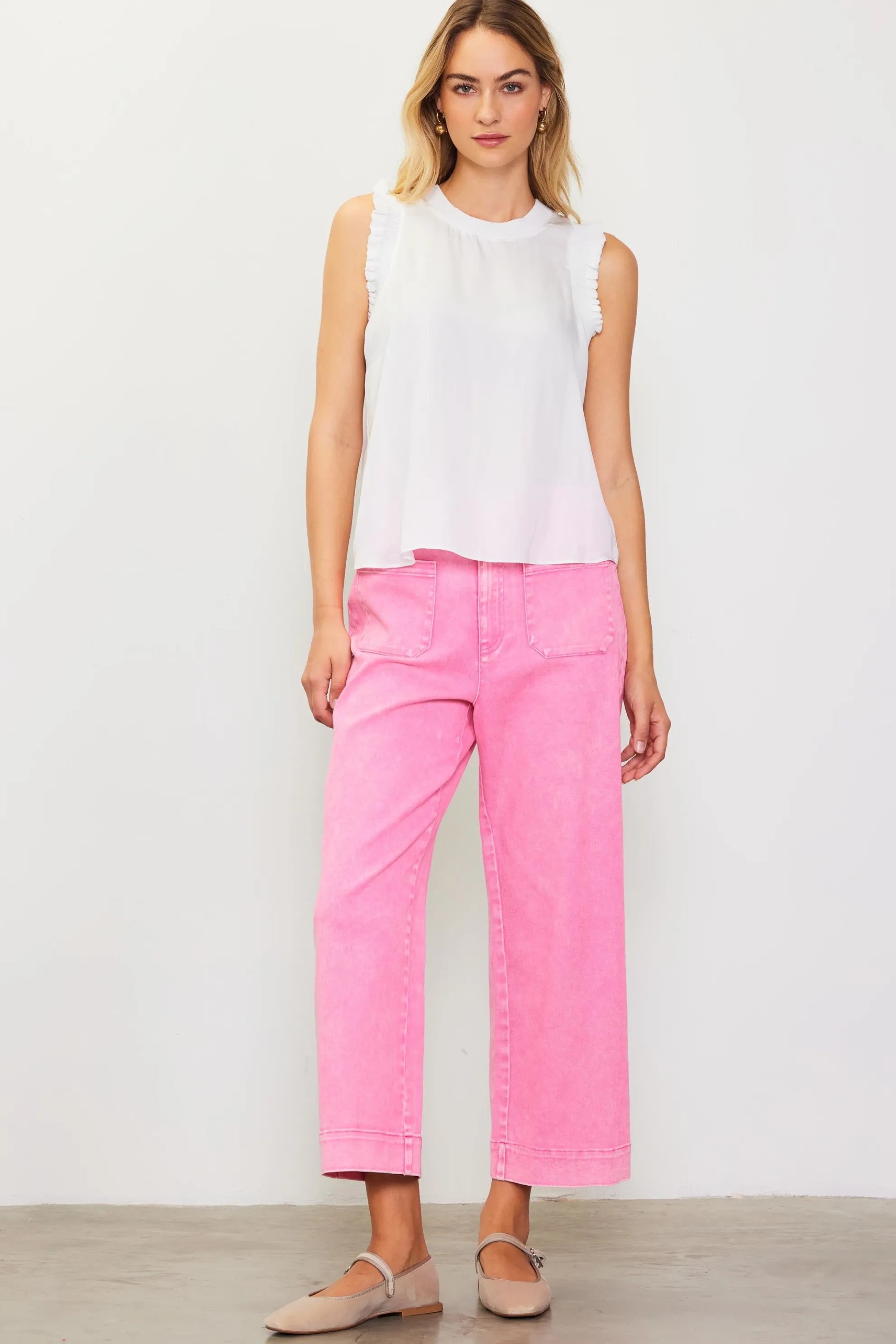 Washed Twill Wide Leg Pants