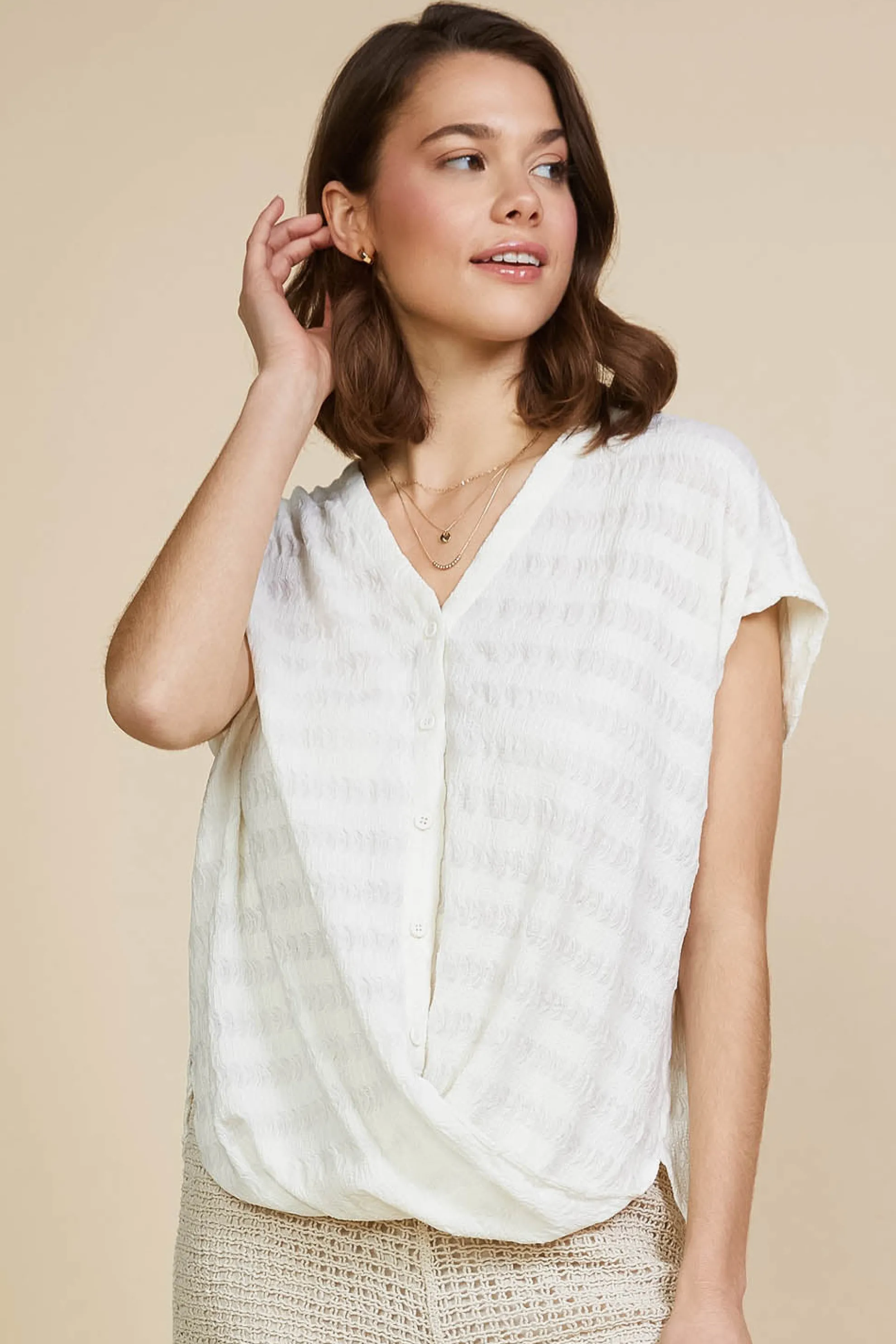 Textured Striped Buttoned Top