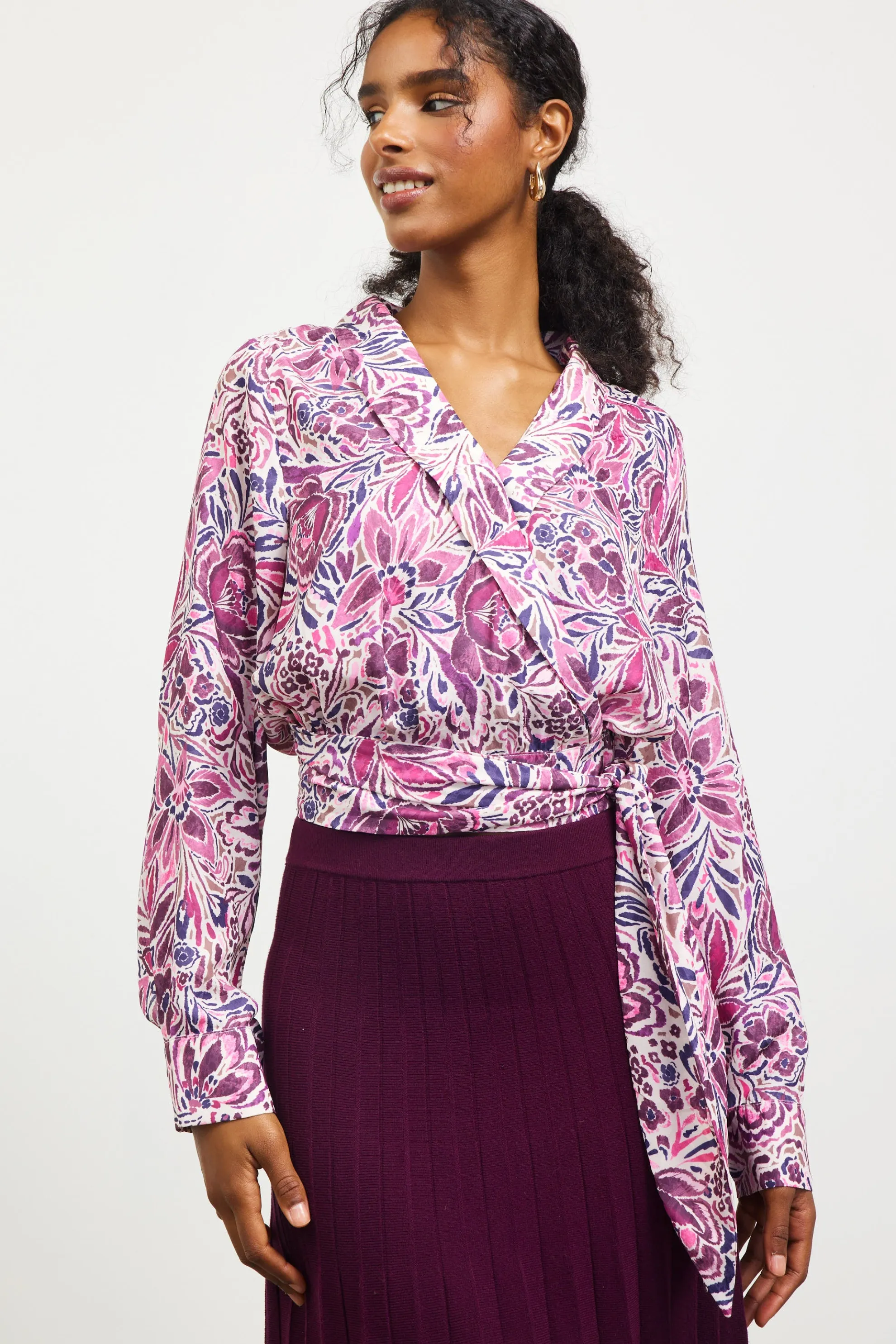 Floral Print Waist Self Tie Top