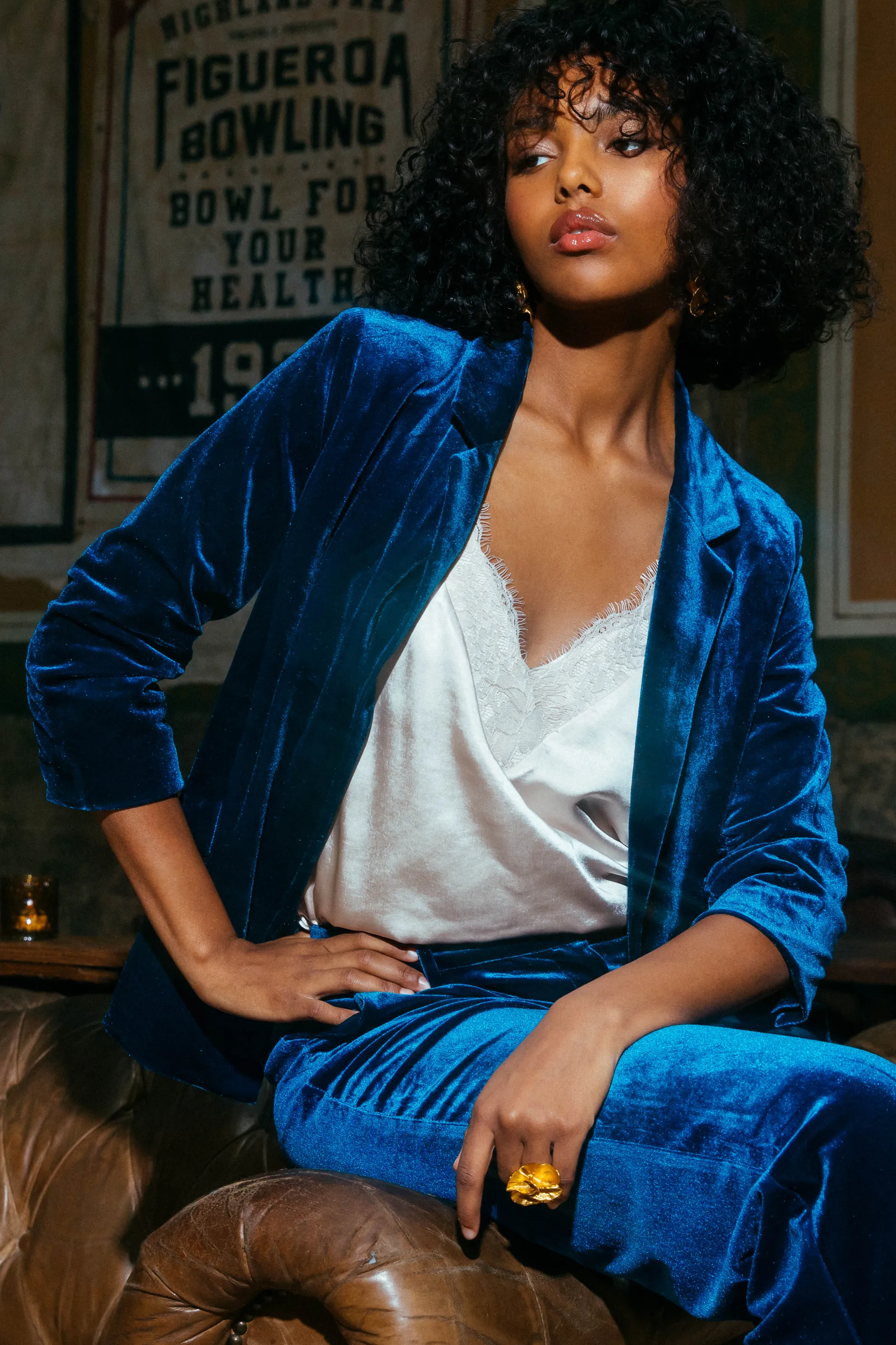 Ruched Velvet Blazer