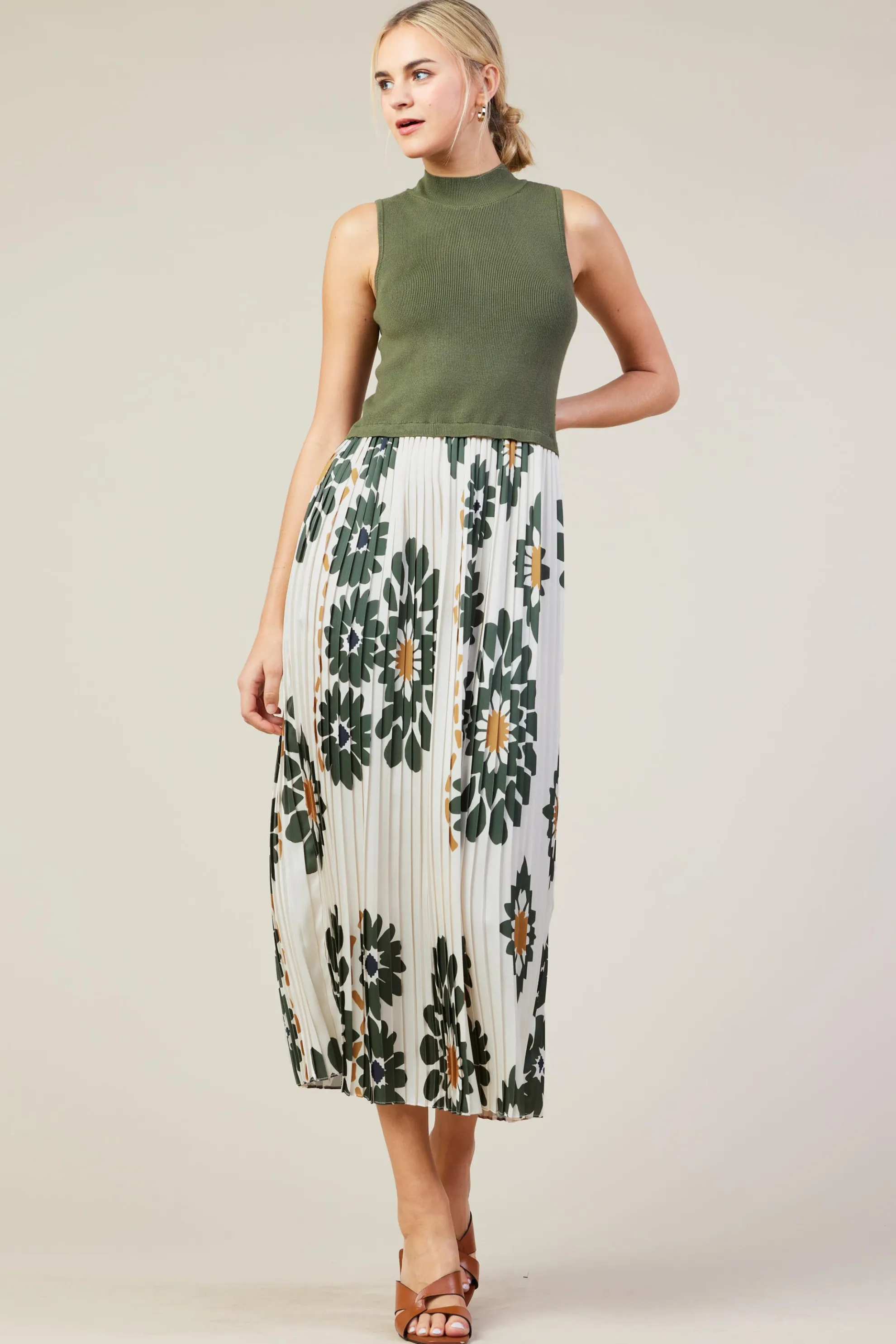 Floral Print Mixed Media Dress