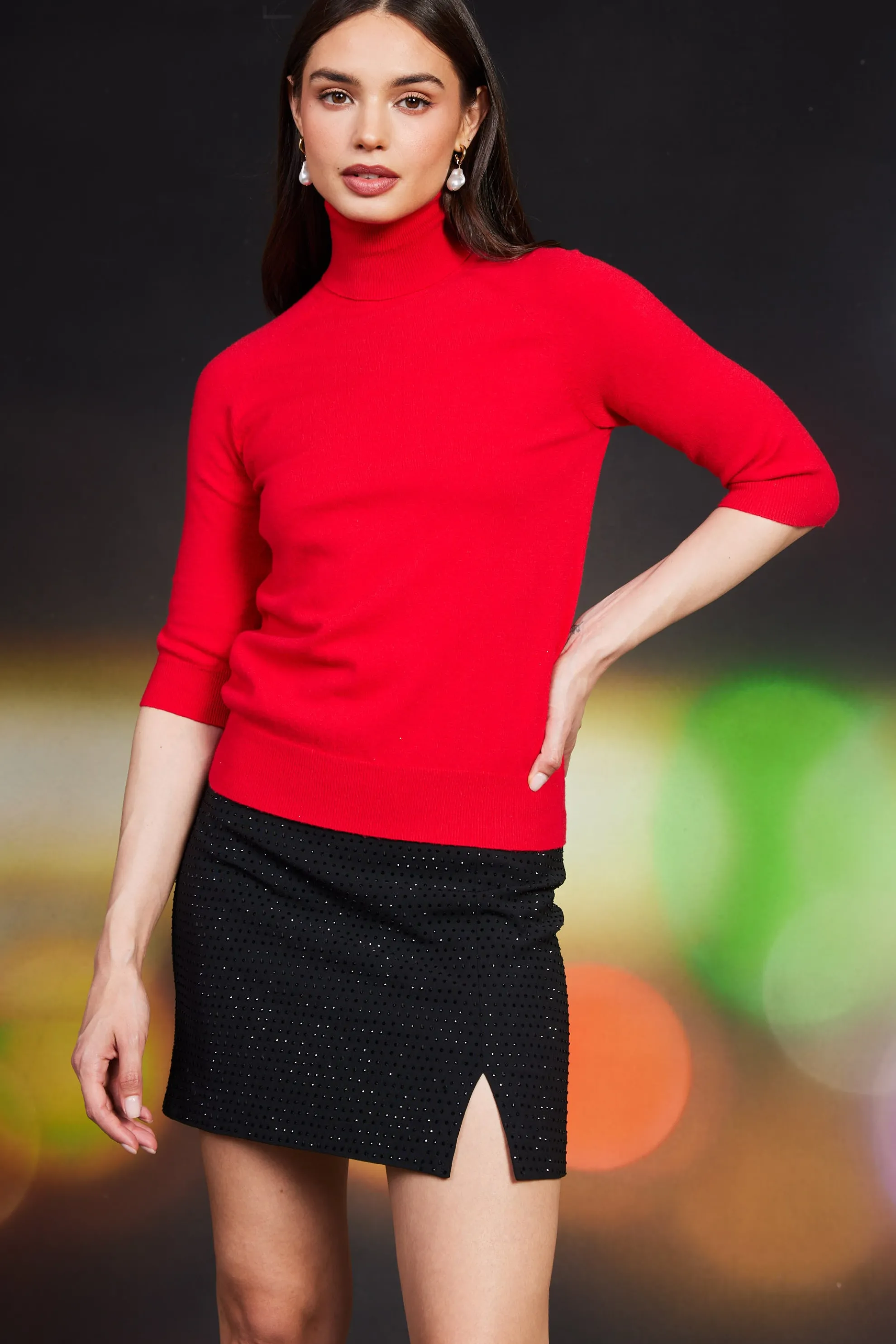 Turtleneck Three Quarter Sleeve Sweater