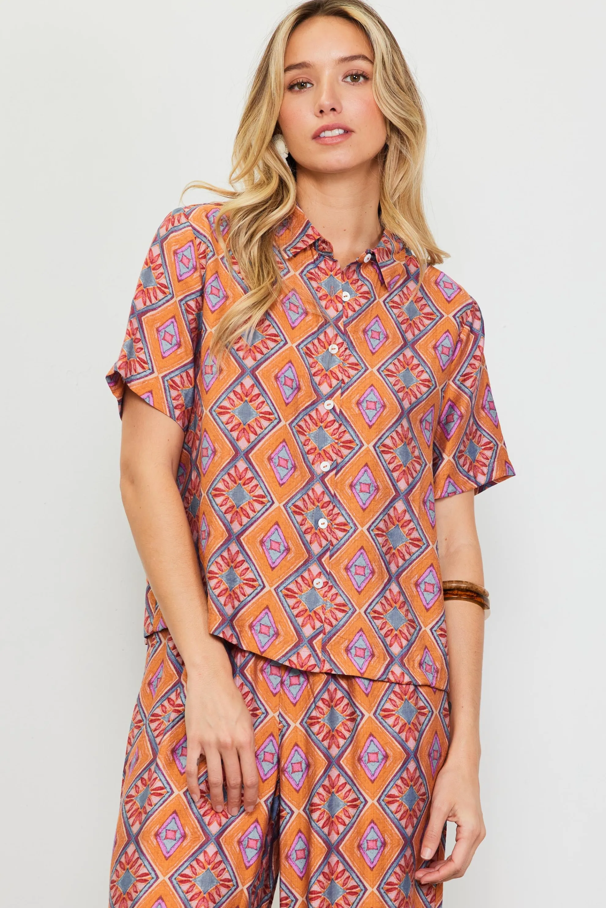Aspen Print Short Sleeve Blouse