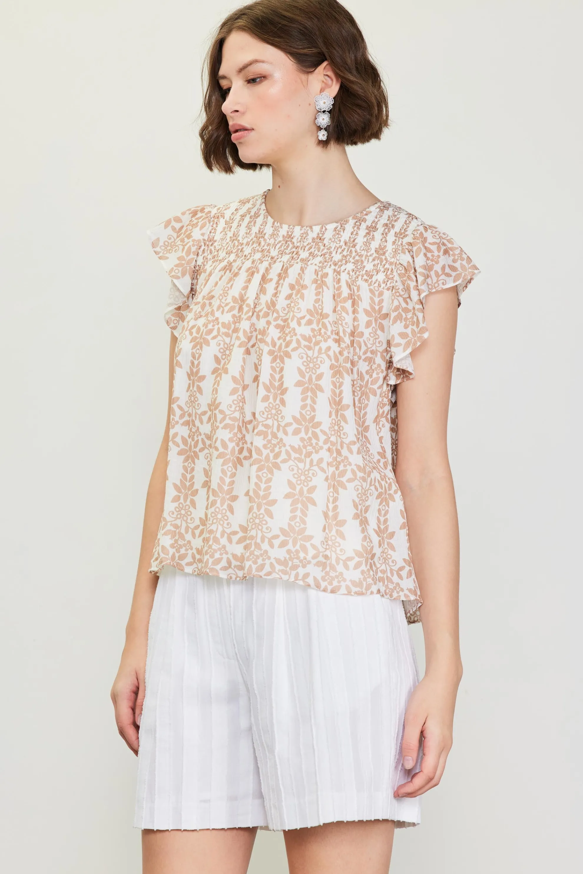 Floral Print Smocked Yoke Top