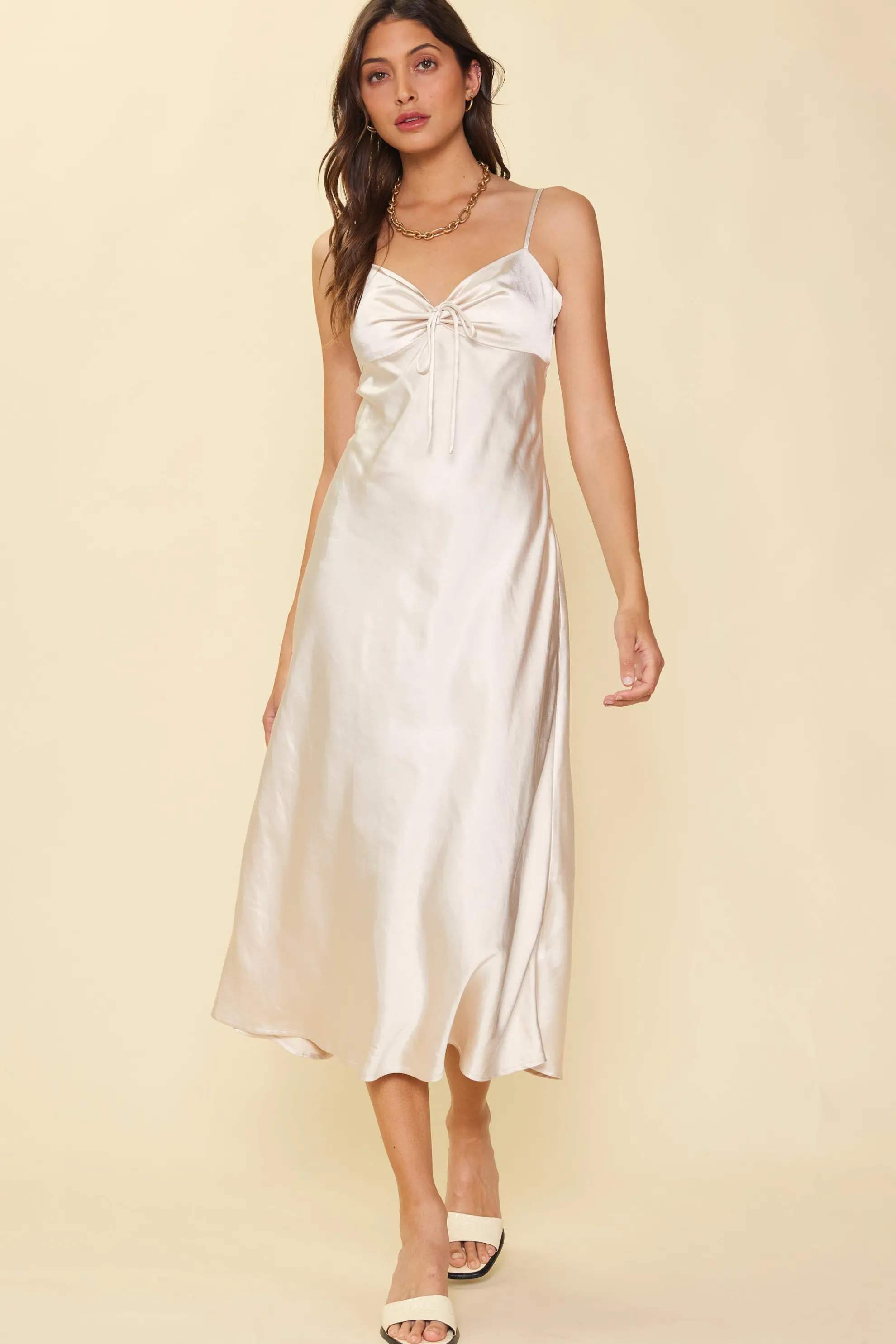 Satin Tie Front Slip Dress