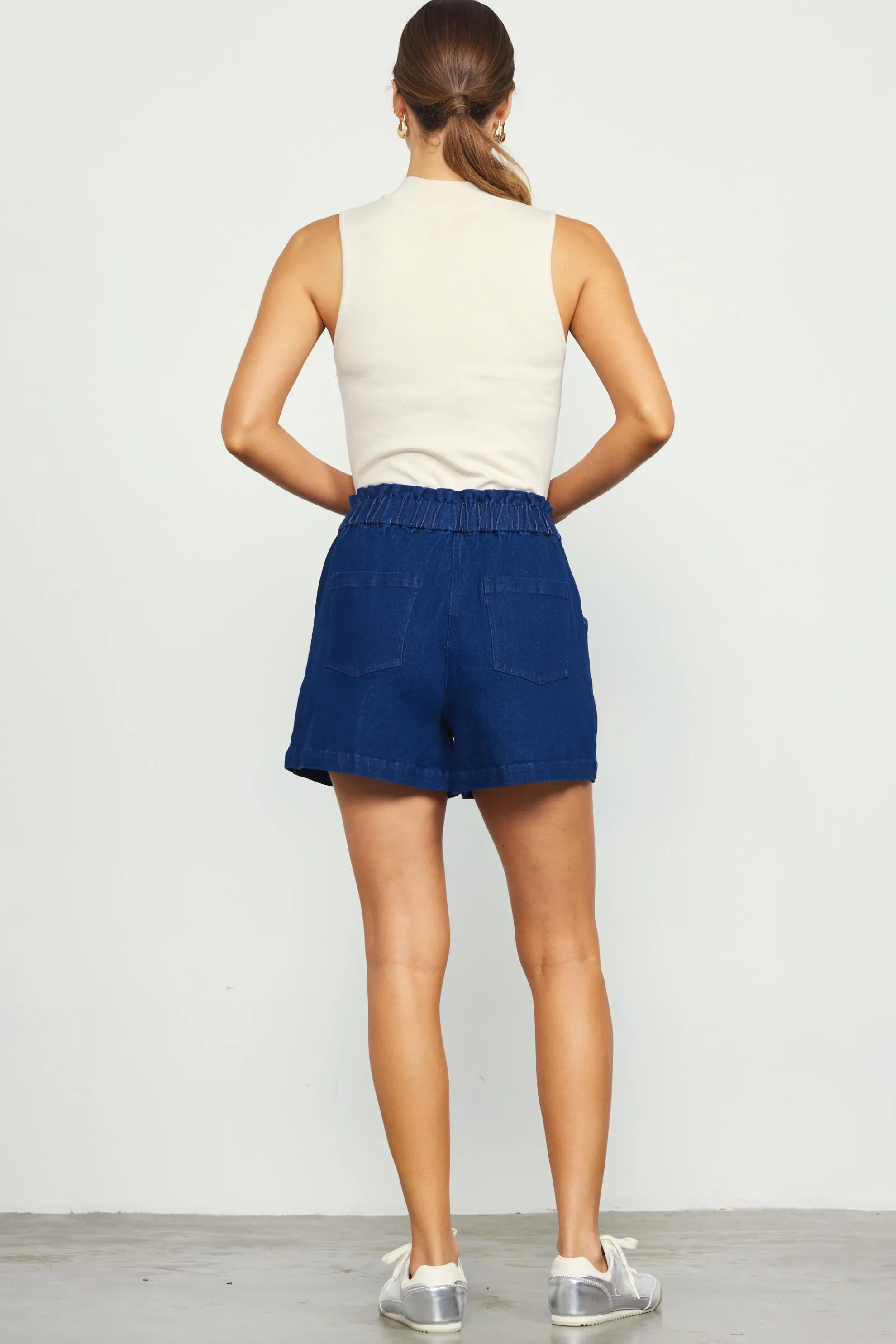Stretch Denim Paper Bag Shorts