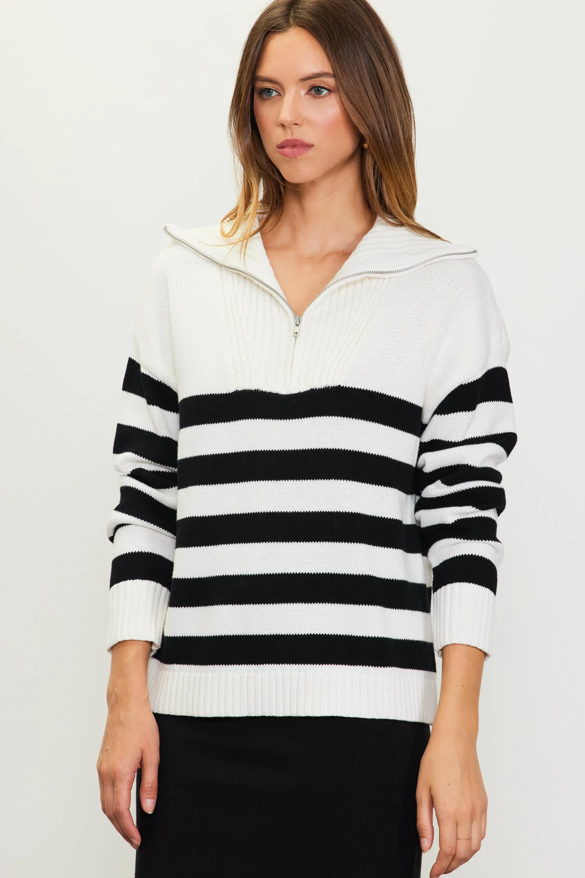 Half-Zip Striped Sweater