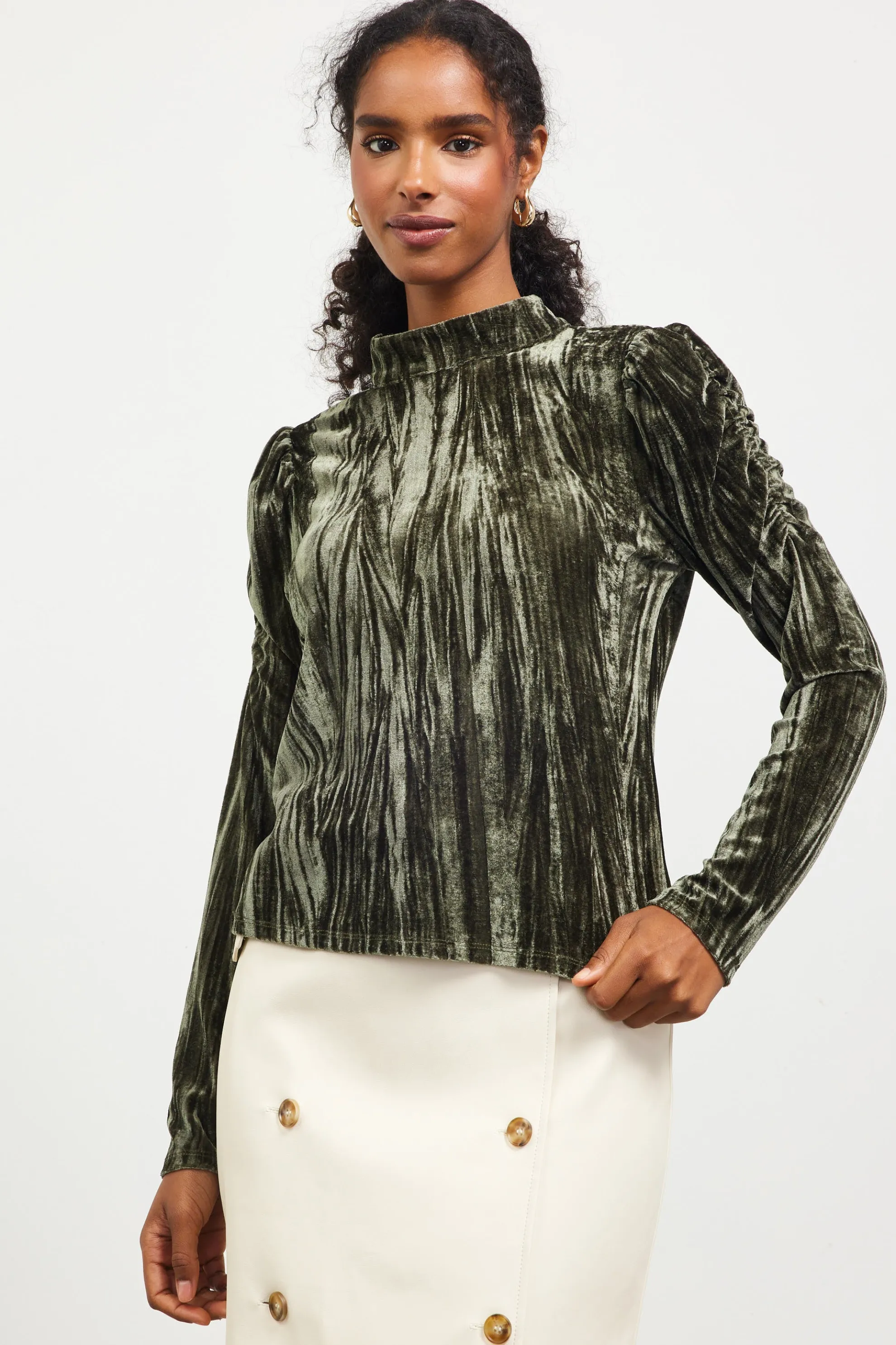 Crinkled Velvet Mock Neck Top