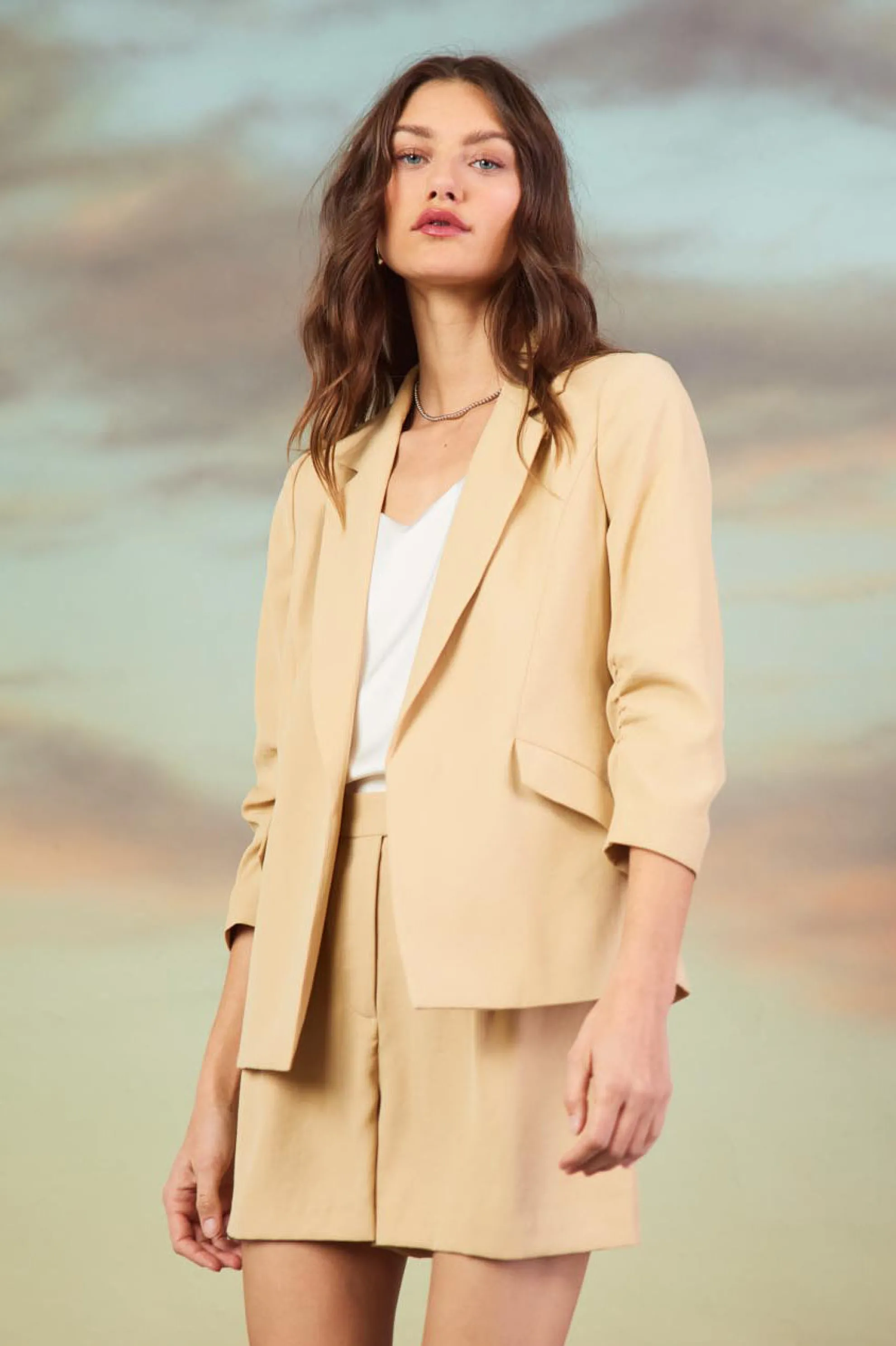 Recycled Shirred Sleeve Blazer