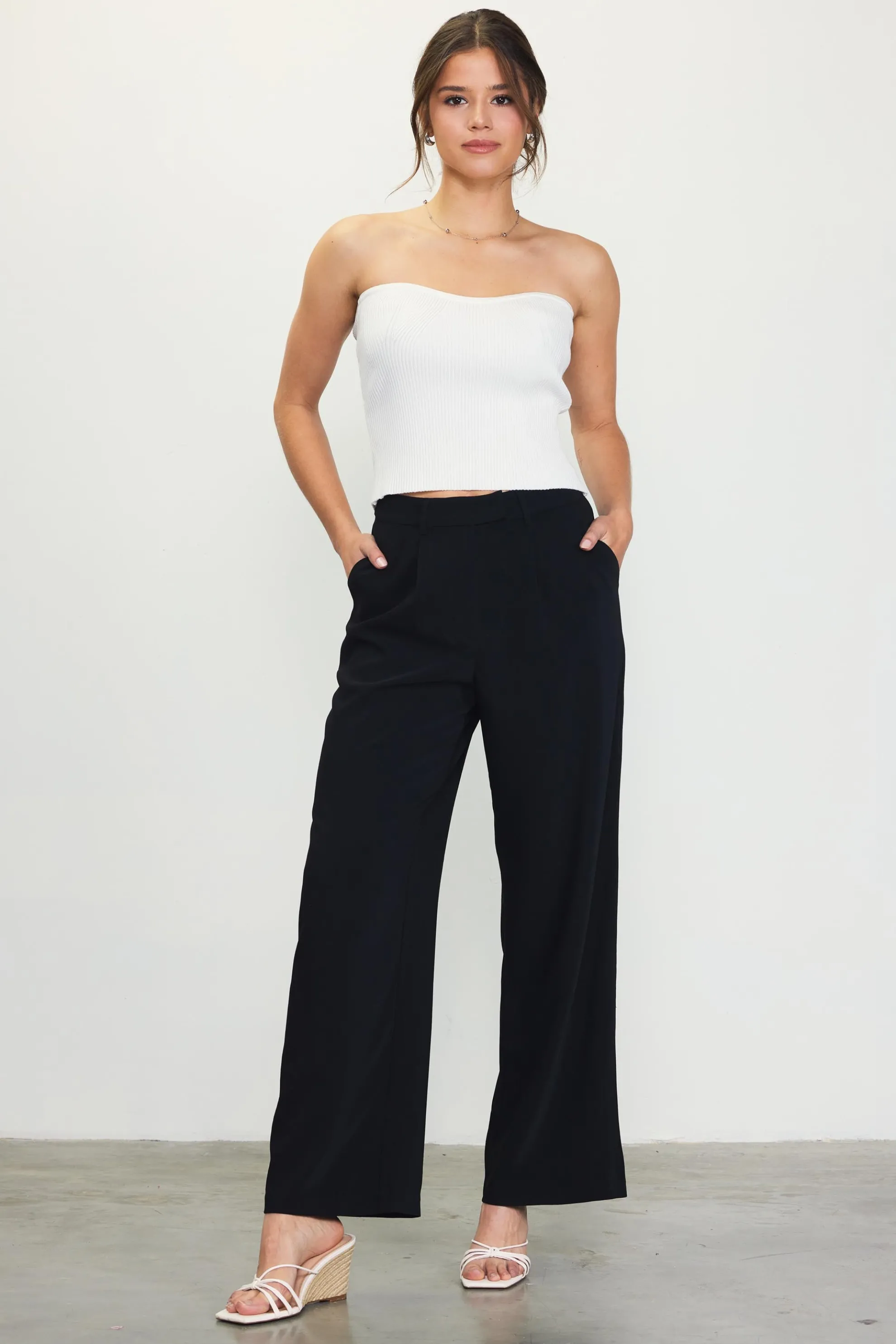 Pintuck Wide Leg Trousers