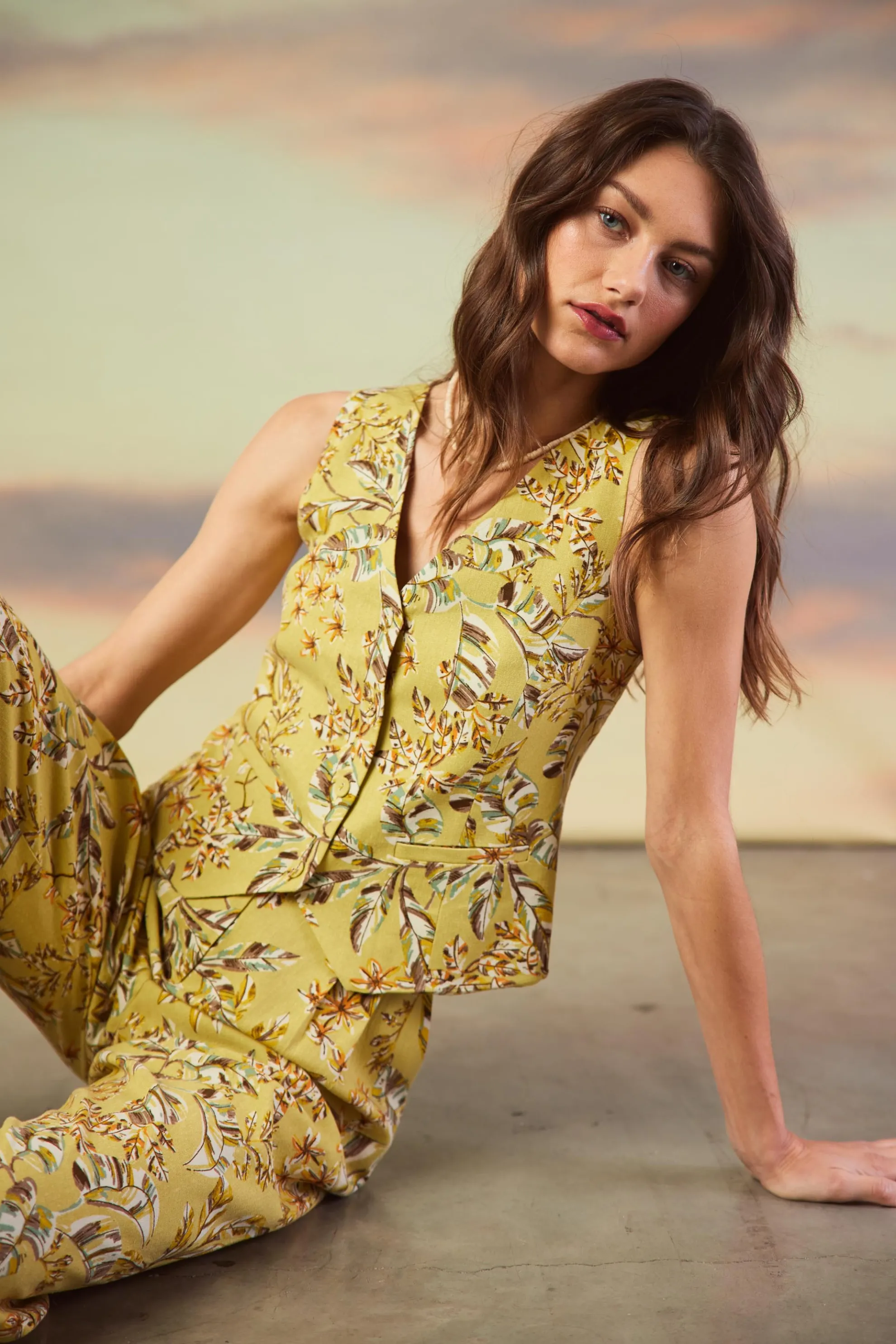 Ilona Floral Print Linen Vest