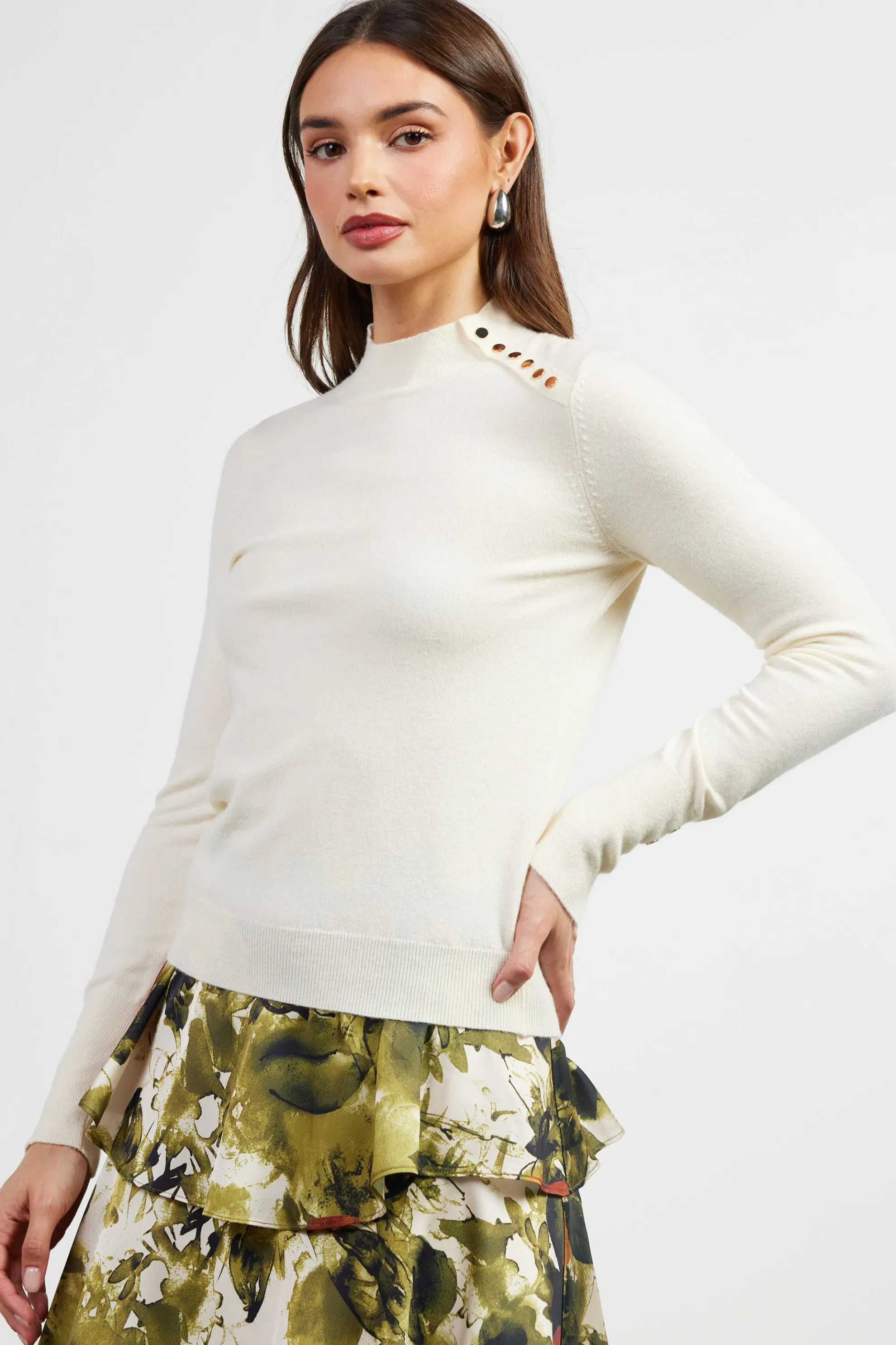 Button Detail Mock Neck Sweater