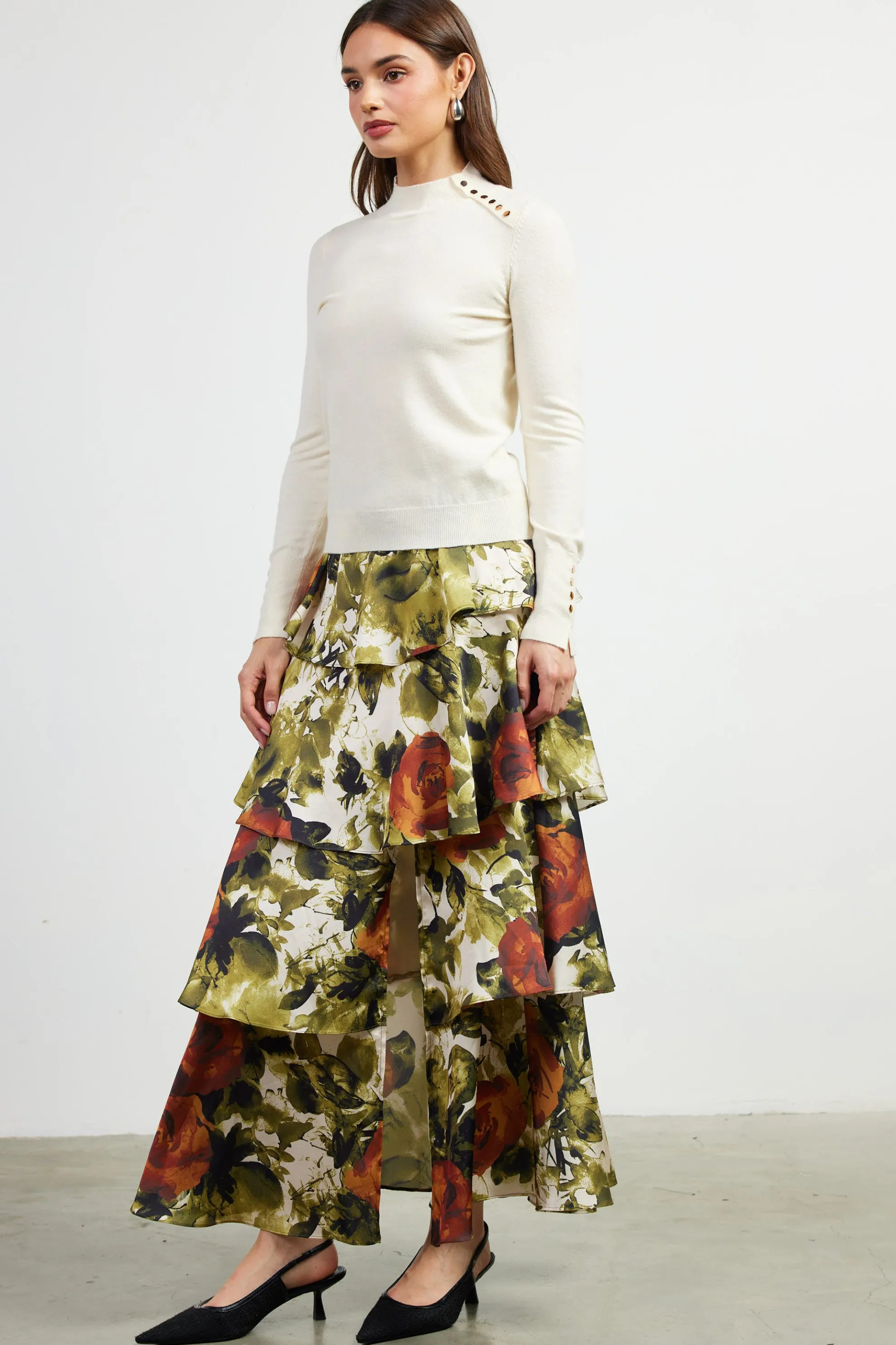 Button Detail Mock Neck Sweater