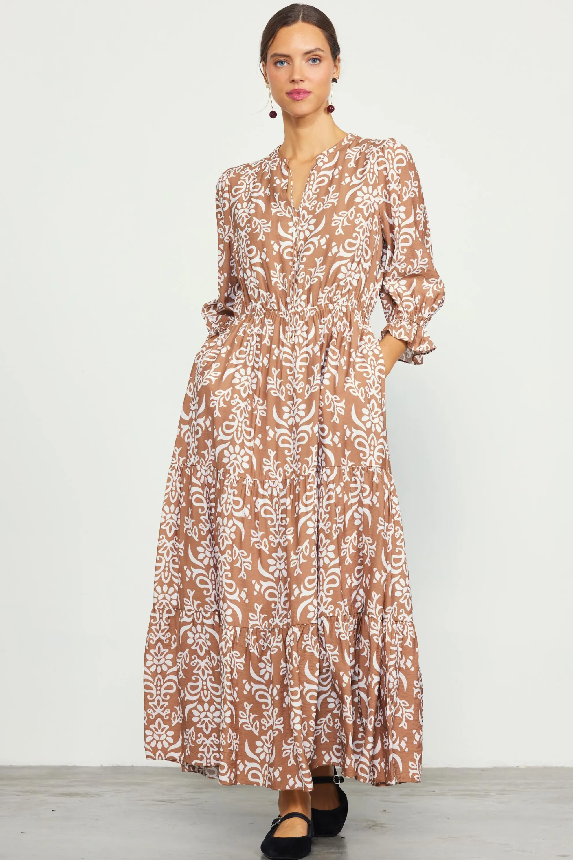 Skye Split Neck Ruffle Maxi Dress
