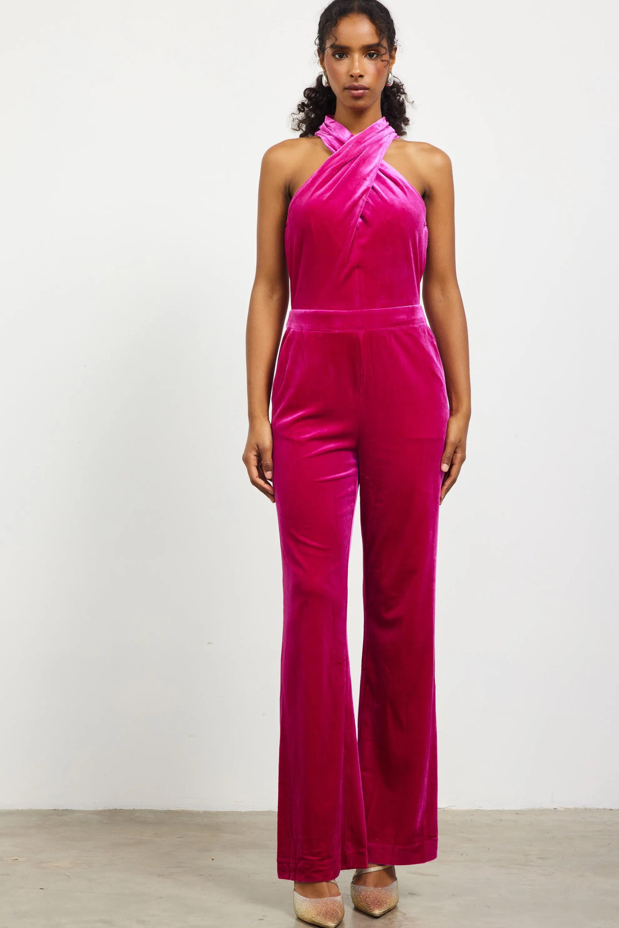 Velvet Halter Neck Jumpsuit