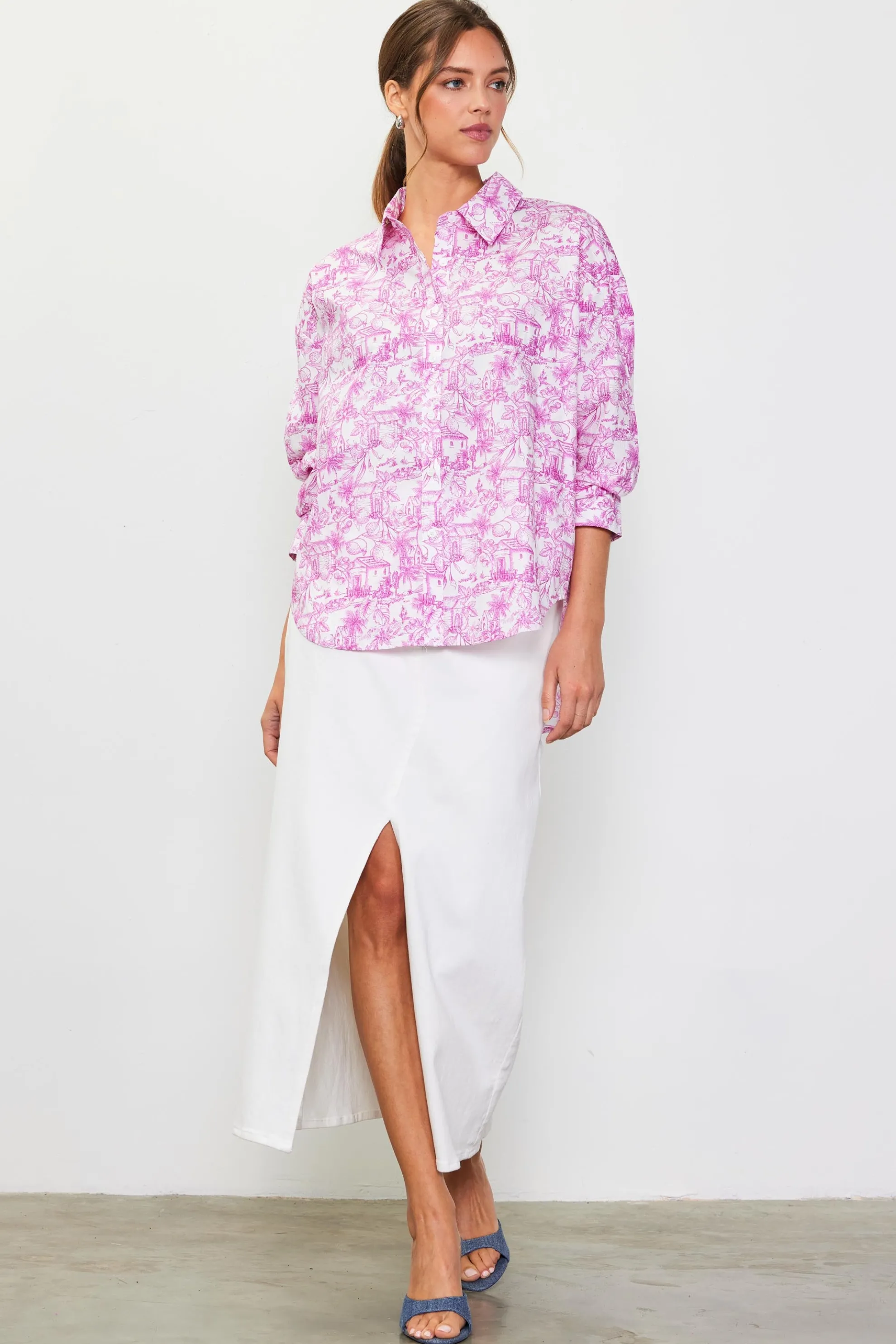 Daphne Floral Print Button Down Blouse