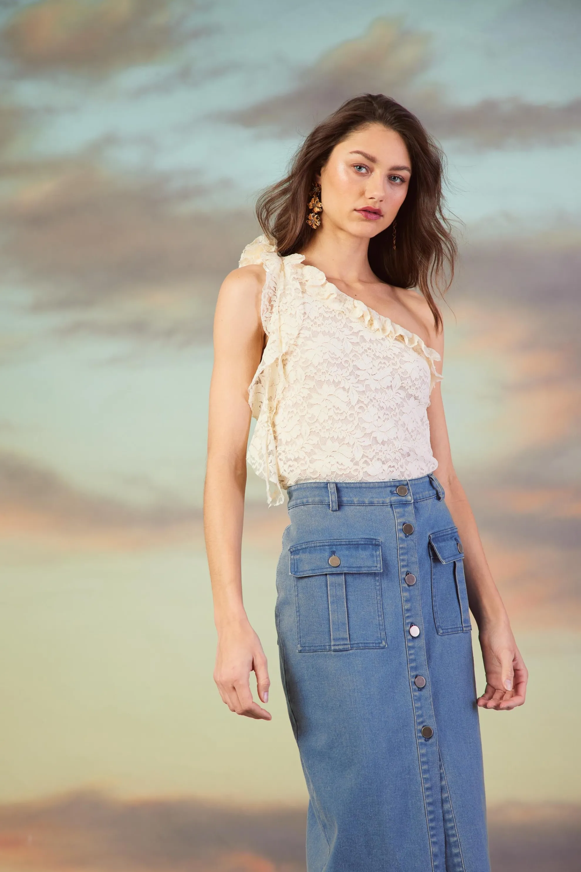 Denim Button Down Midi Skirt