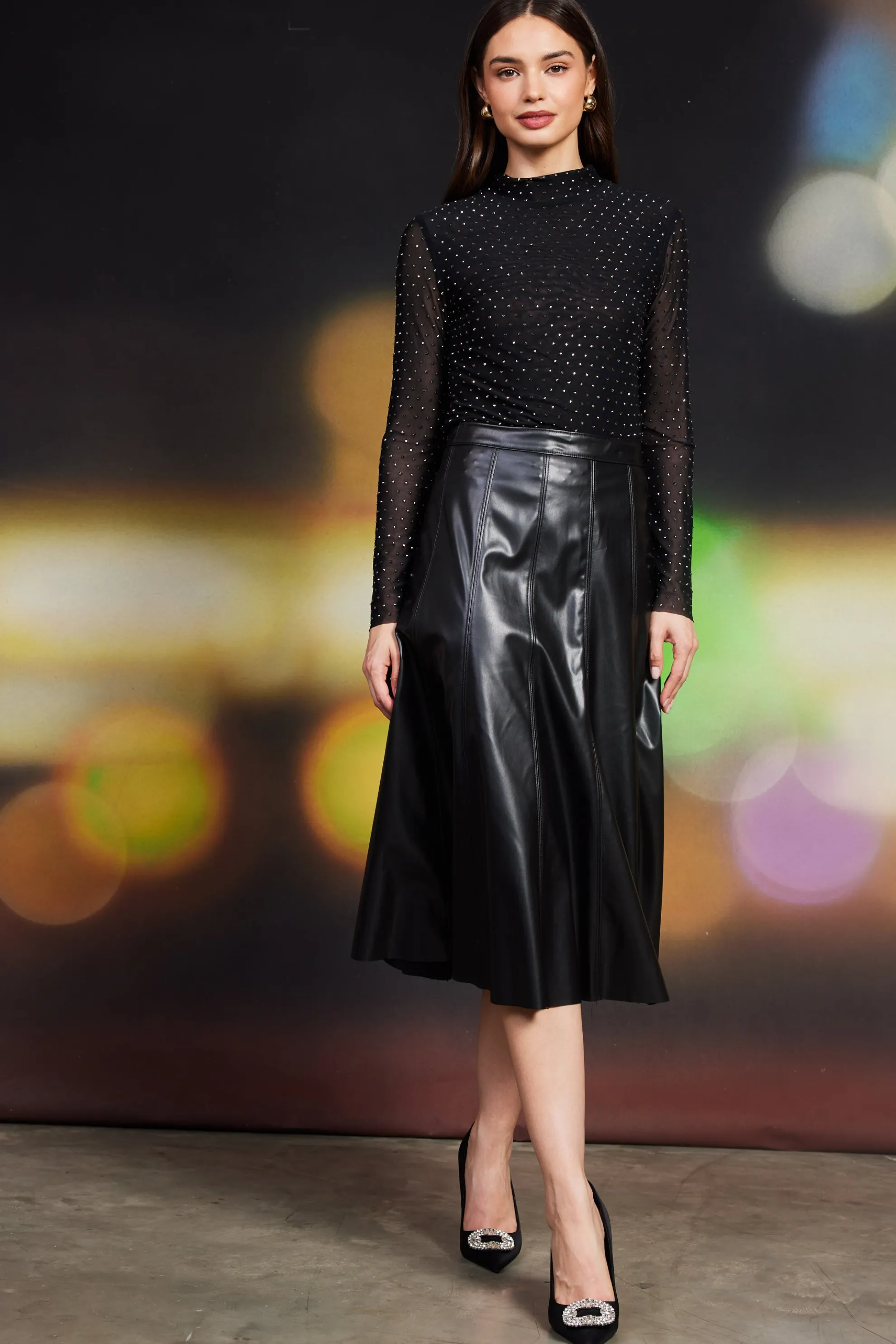 Vegan Leather Midi Skirt