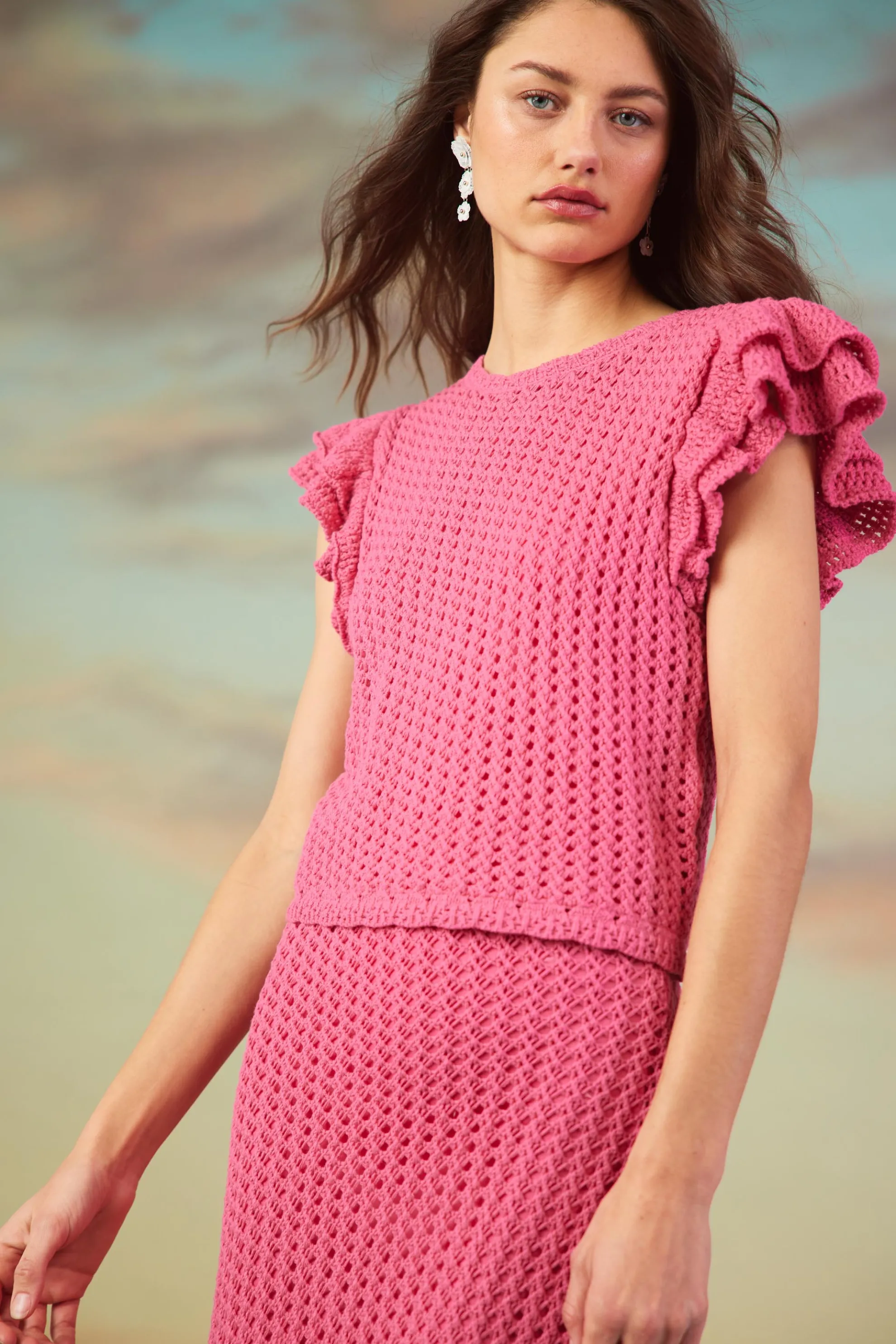 Flutter Sleeve Crochet Sweater