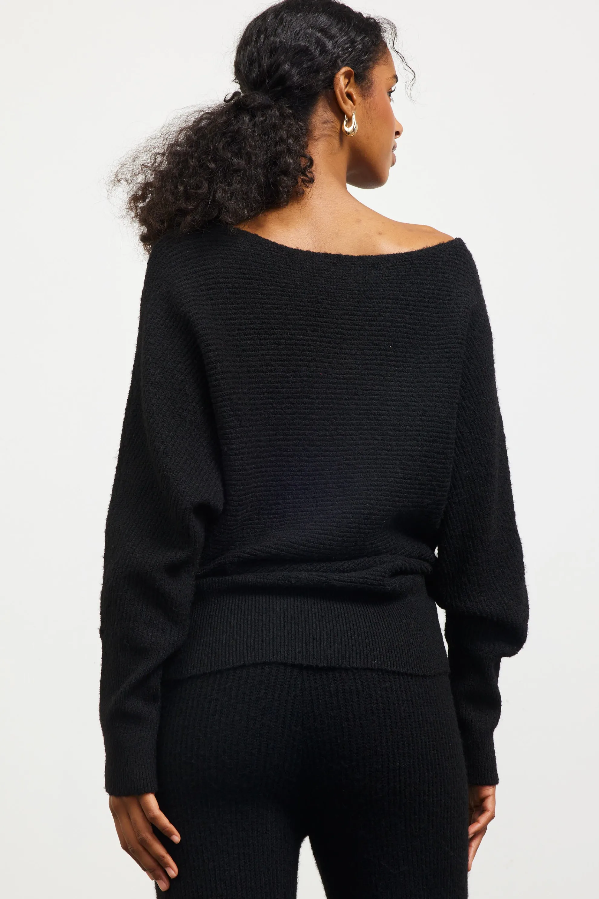 Boatneck Ribbed Knit Sweater