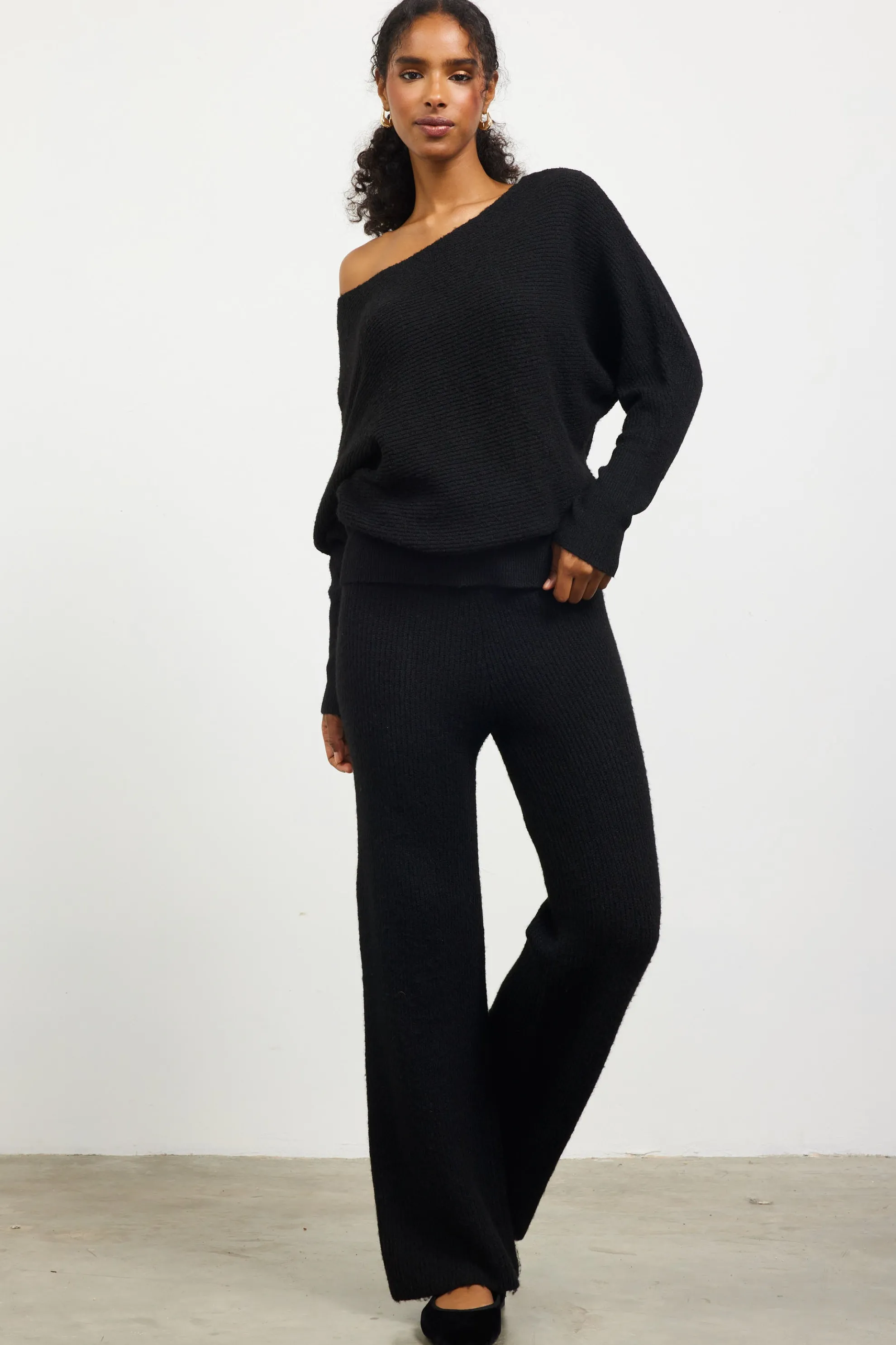 Boatneck Ribbed Knit Sweater