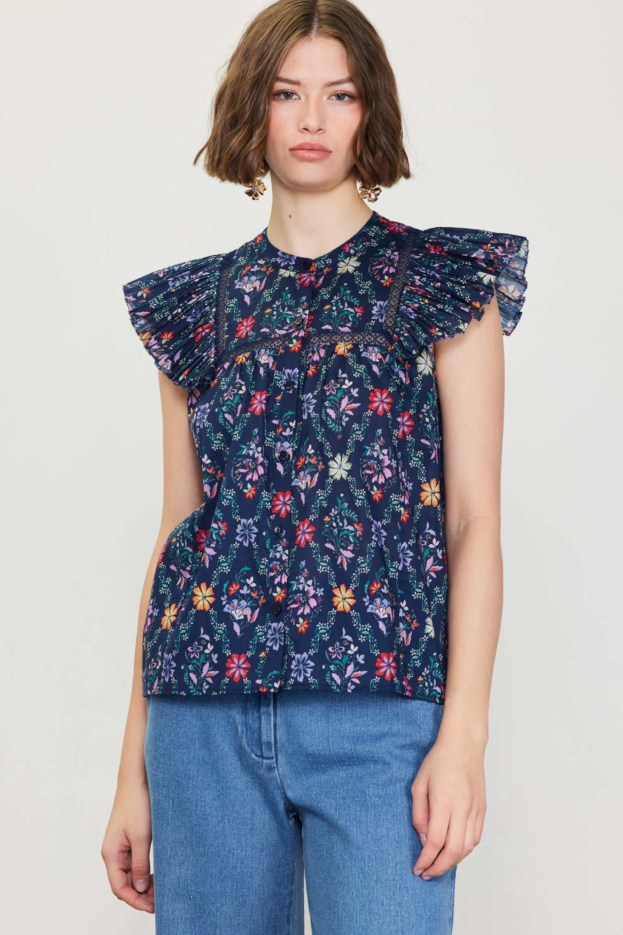 Amelia Floral Print Ruffle Sleeve Top