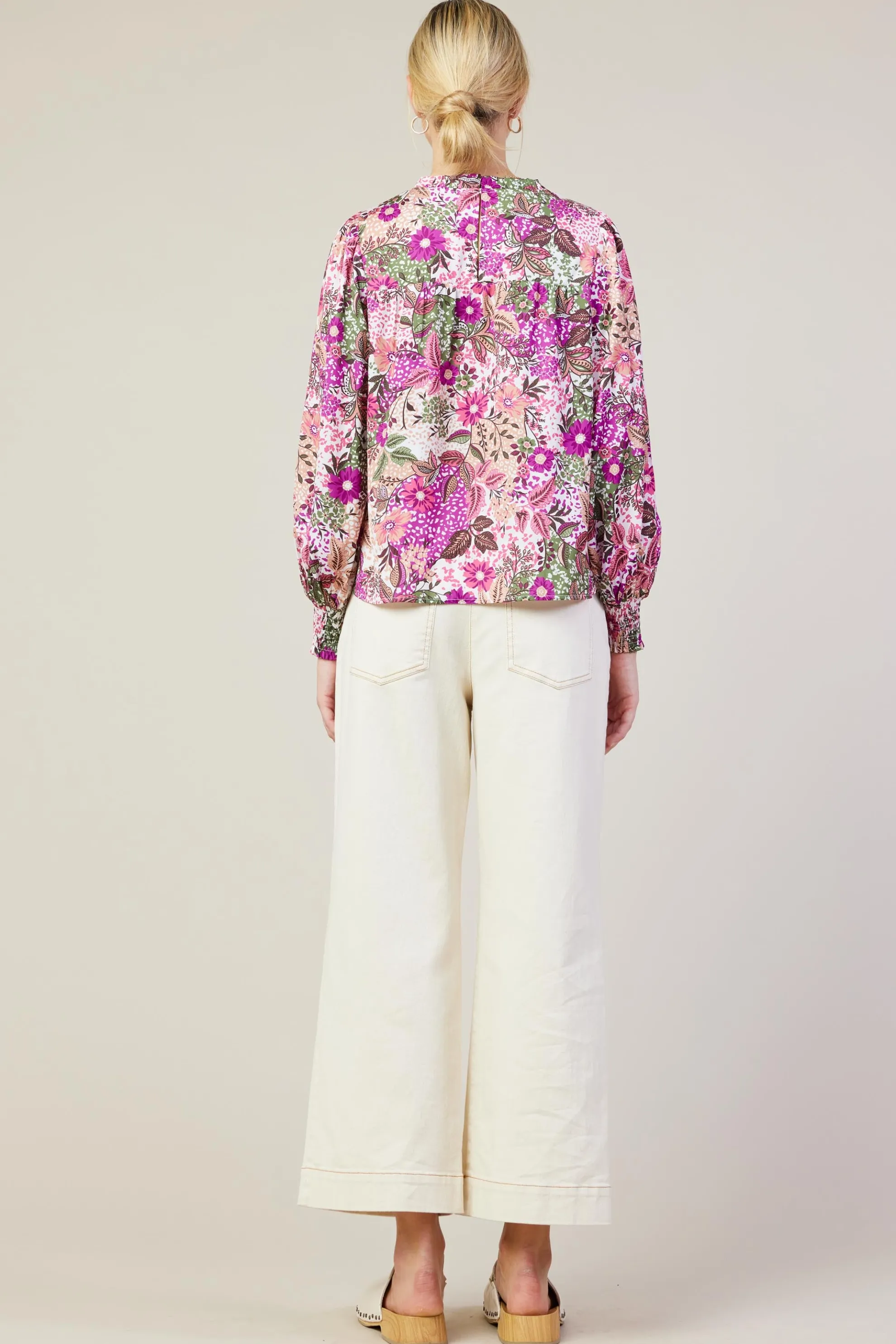 Floral Print Smocked Neckline Blouse