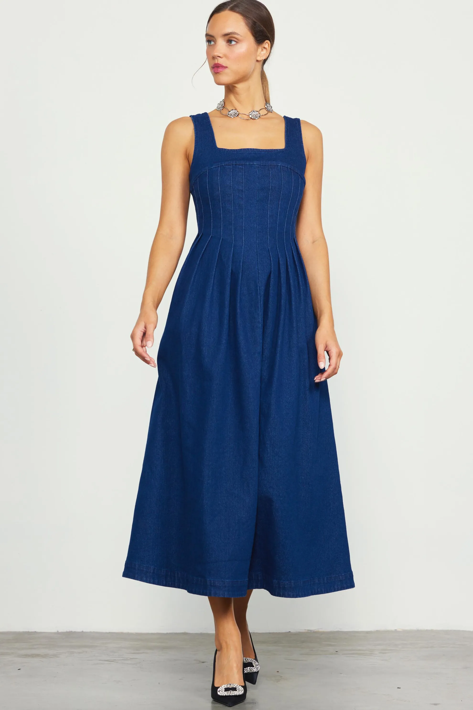 Corset Denim Pleated Dress