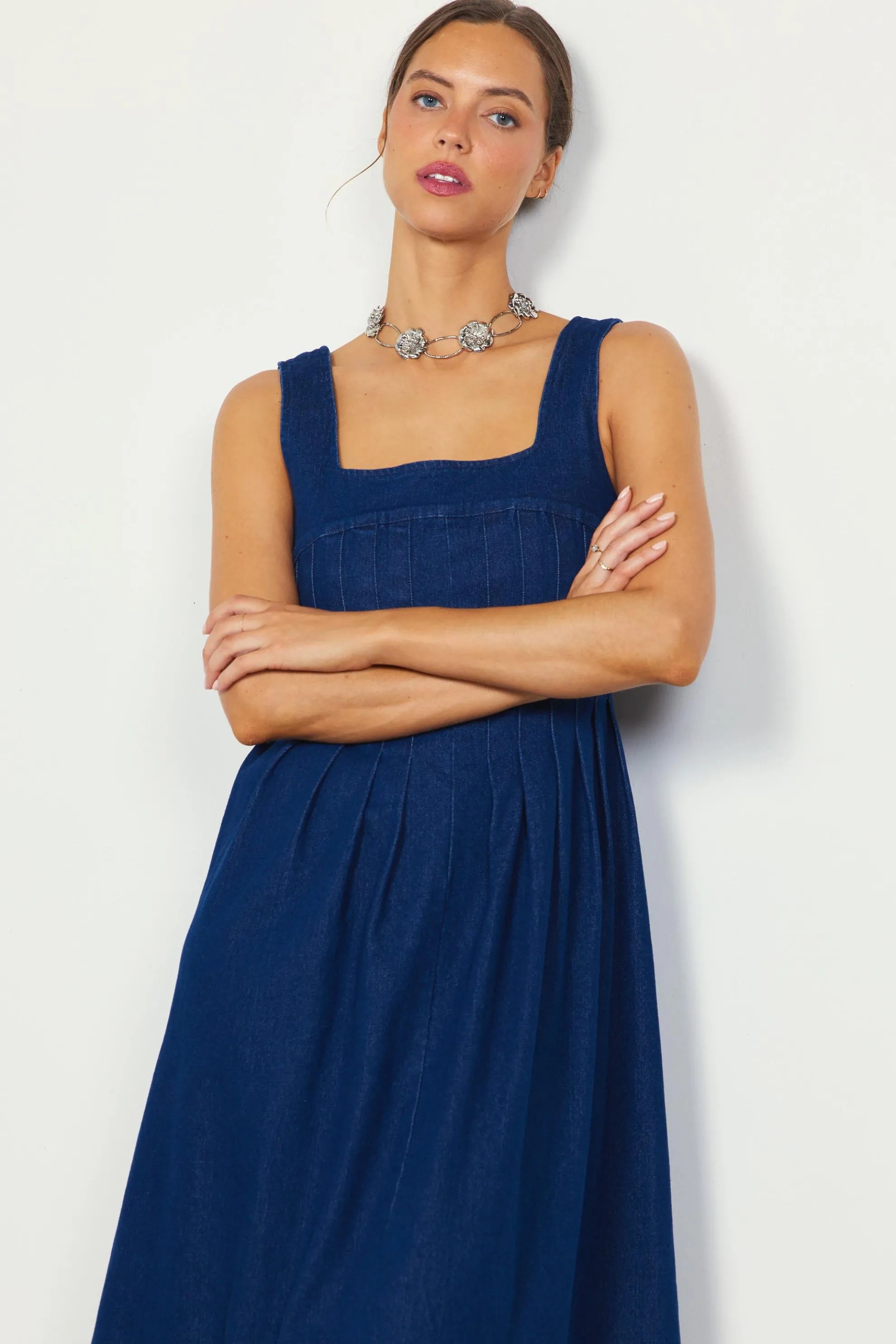 Corset Denim Pleated Dress