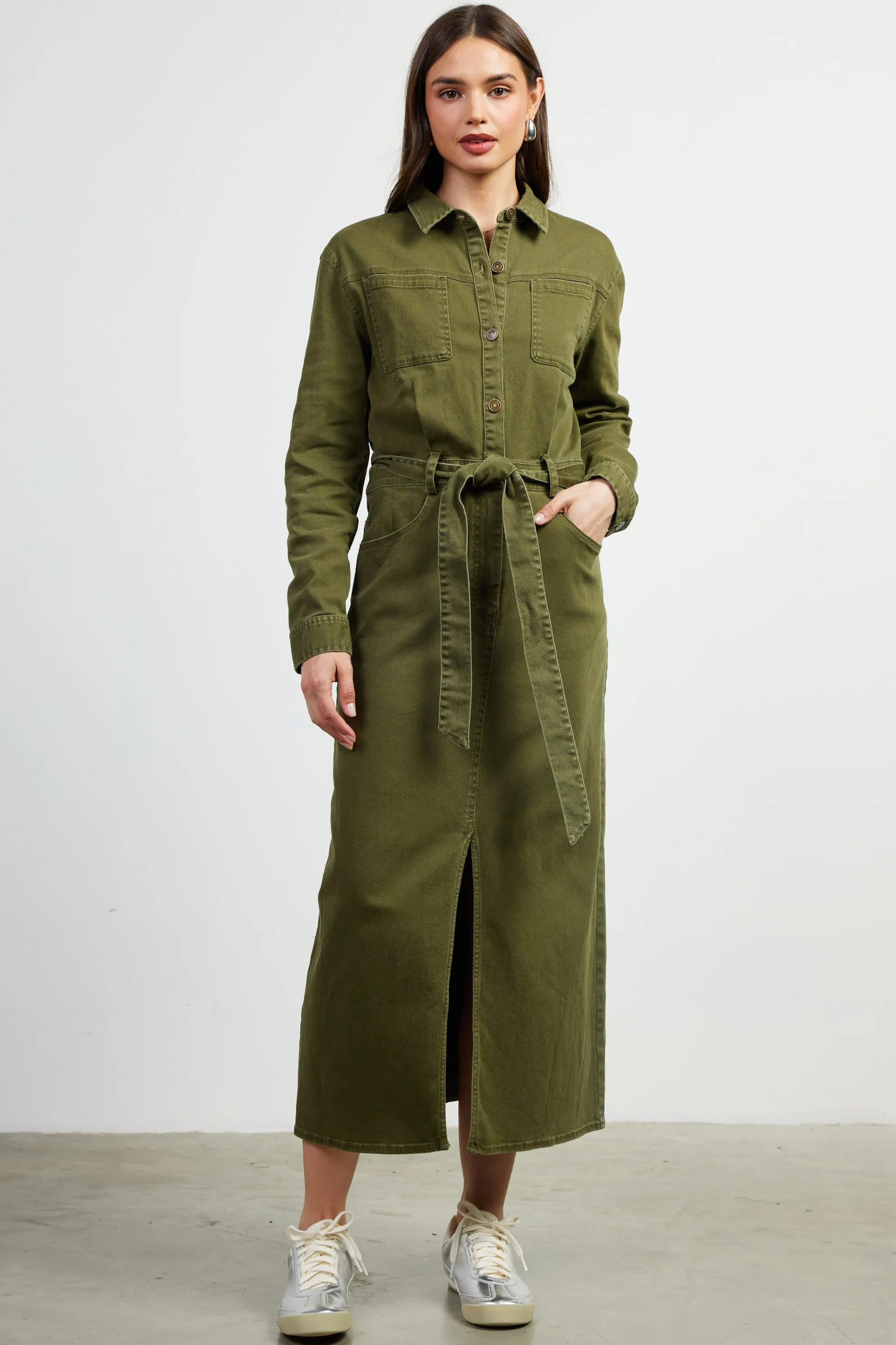 Utilitarian Detail Midi Dress