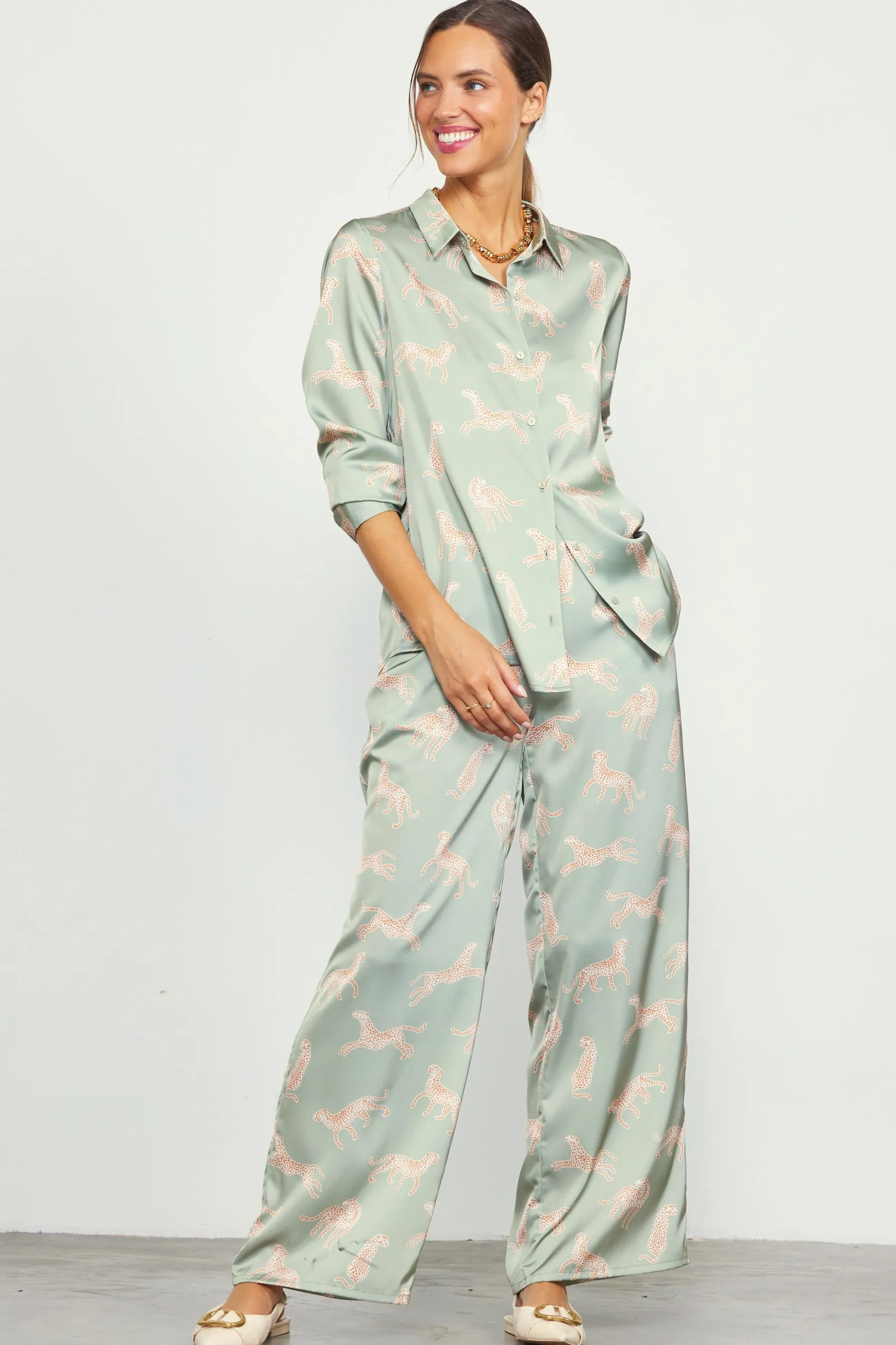 Cheetah Print Satin Long Pants