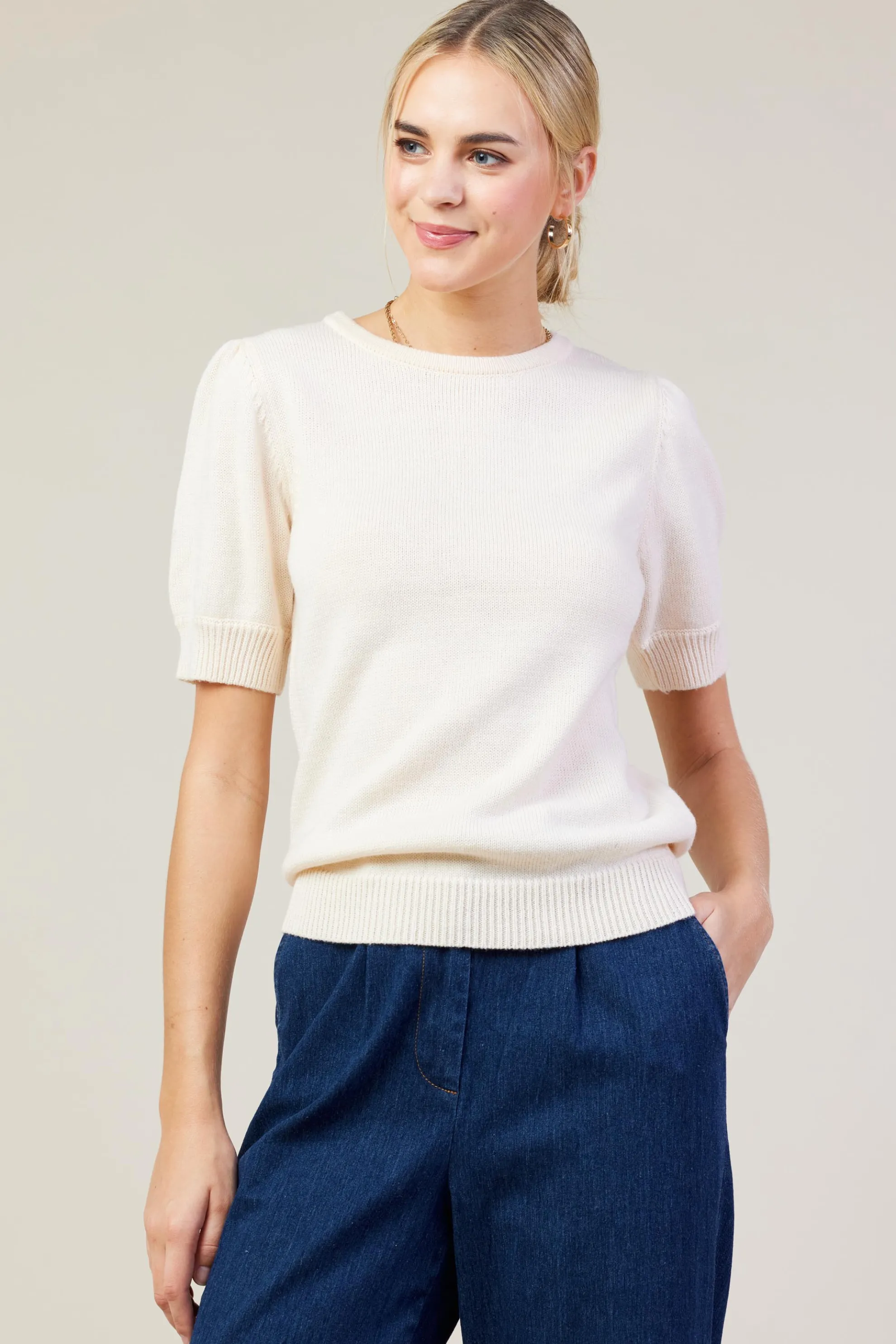 Recycled Yarn Short Sleeve Sweater