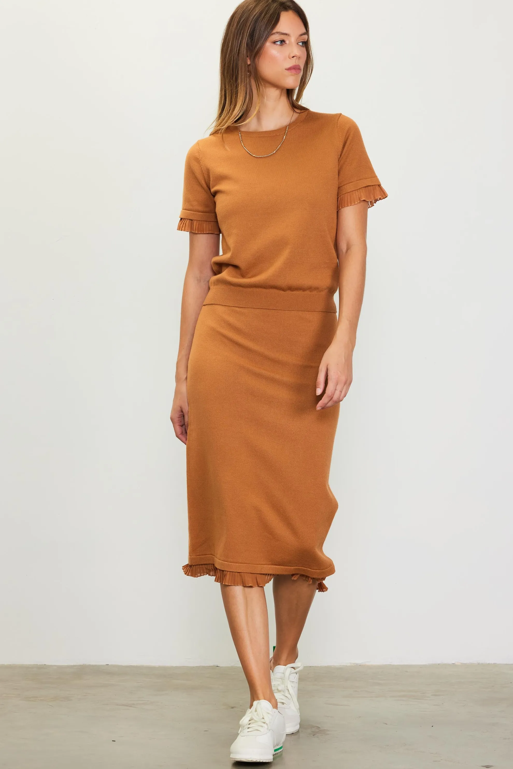 Knit Midi Ruffle Detail Skirt