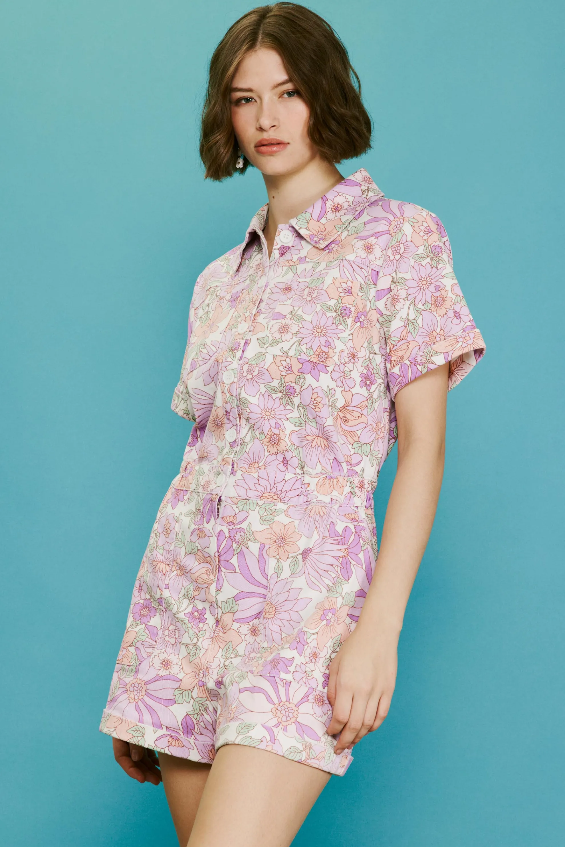 Retro Floral Collared Romper