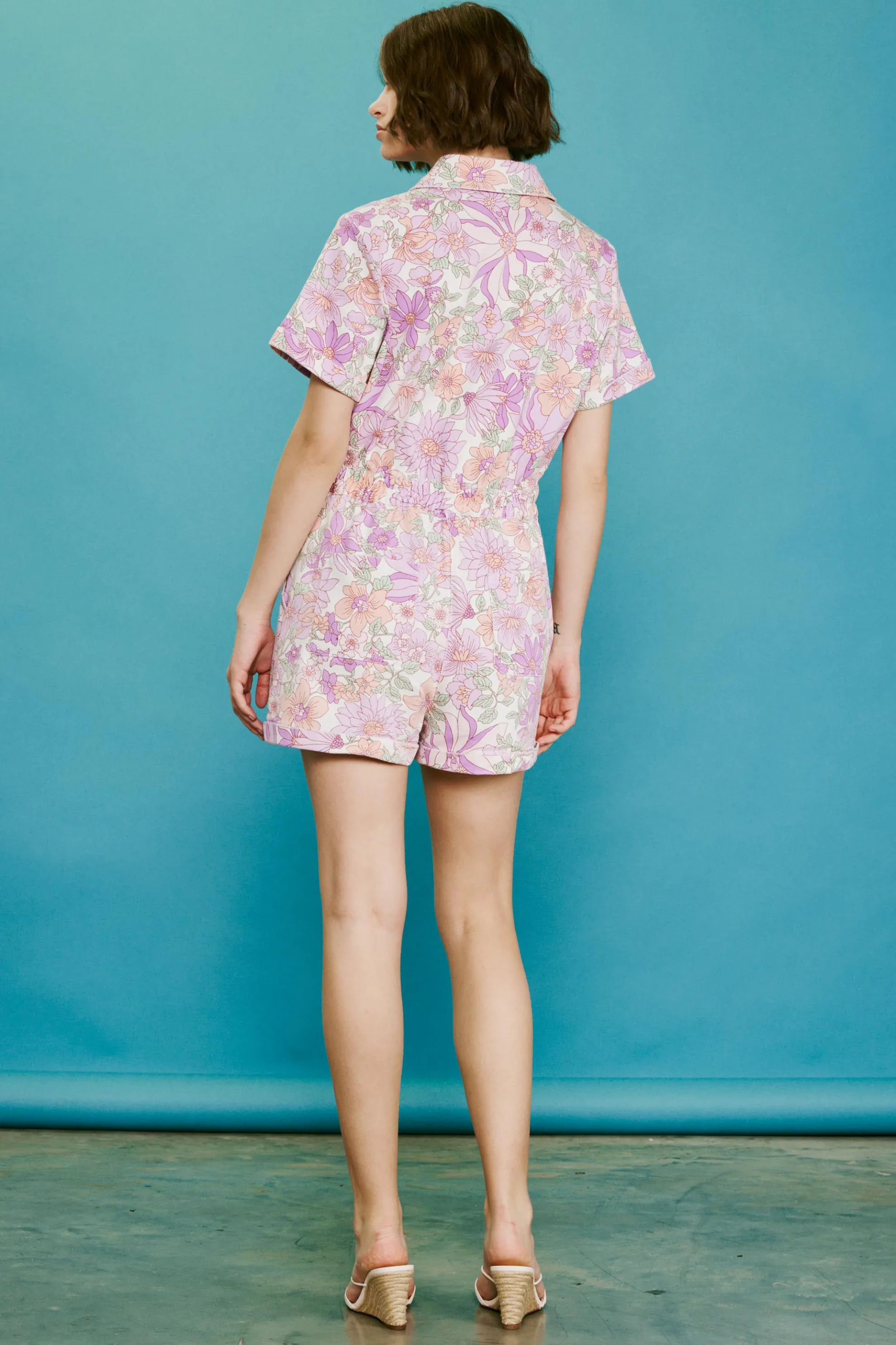Retro Floral Collared Romper