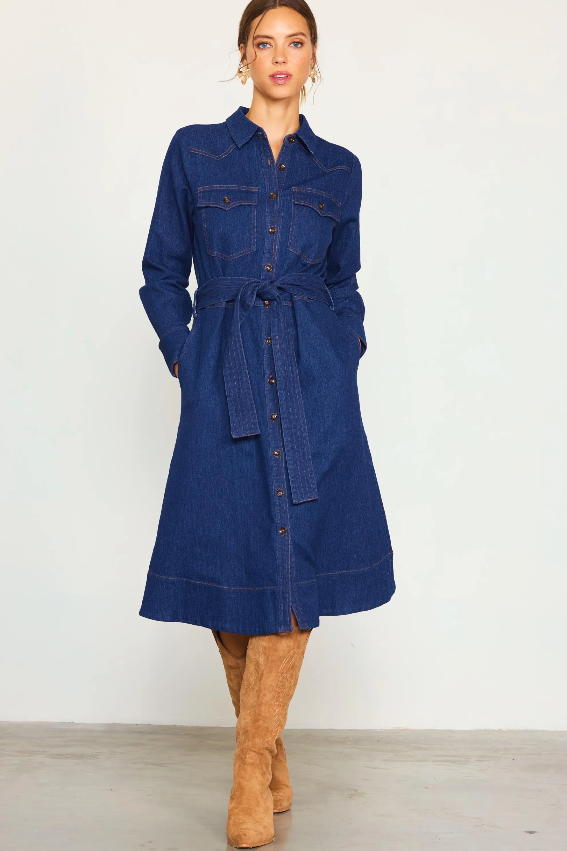 Long Sleeve Denim Shirt Dress