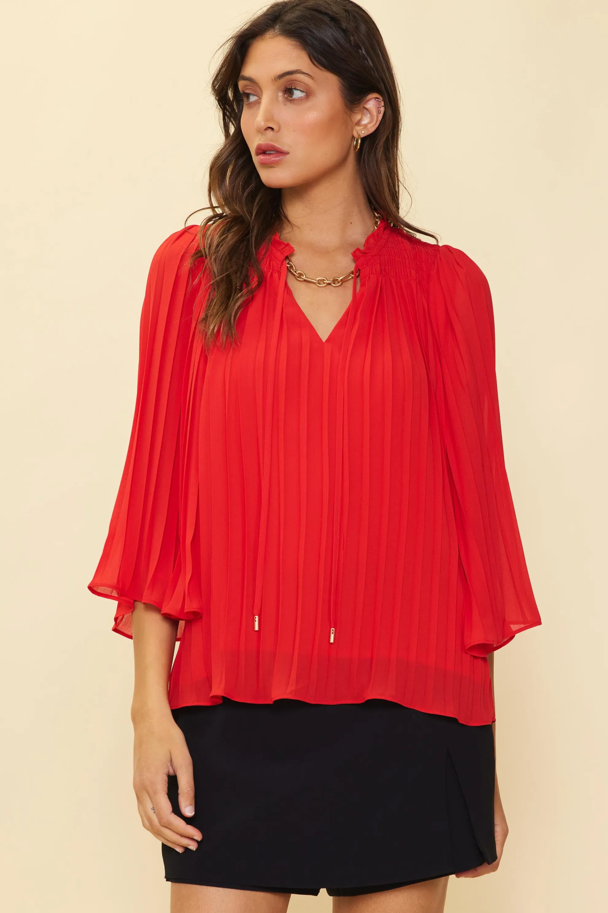 Pleated Ruffled Trim Top