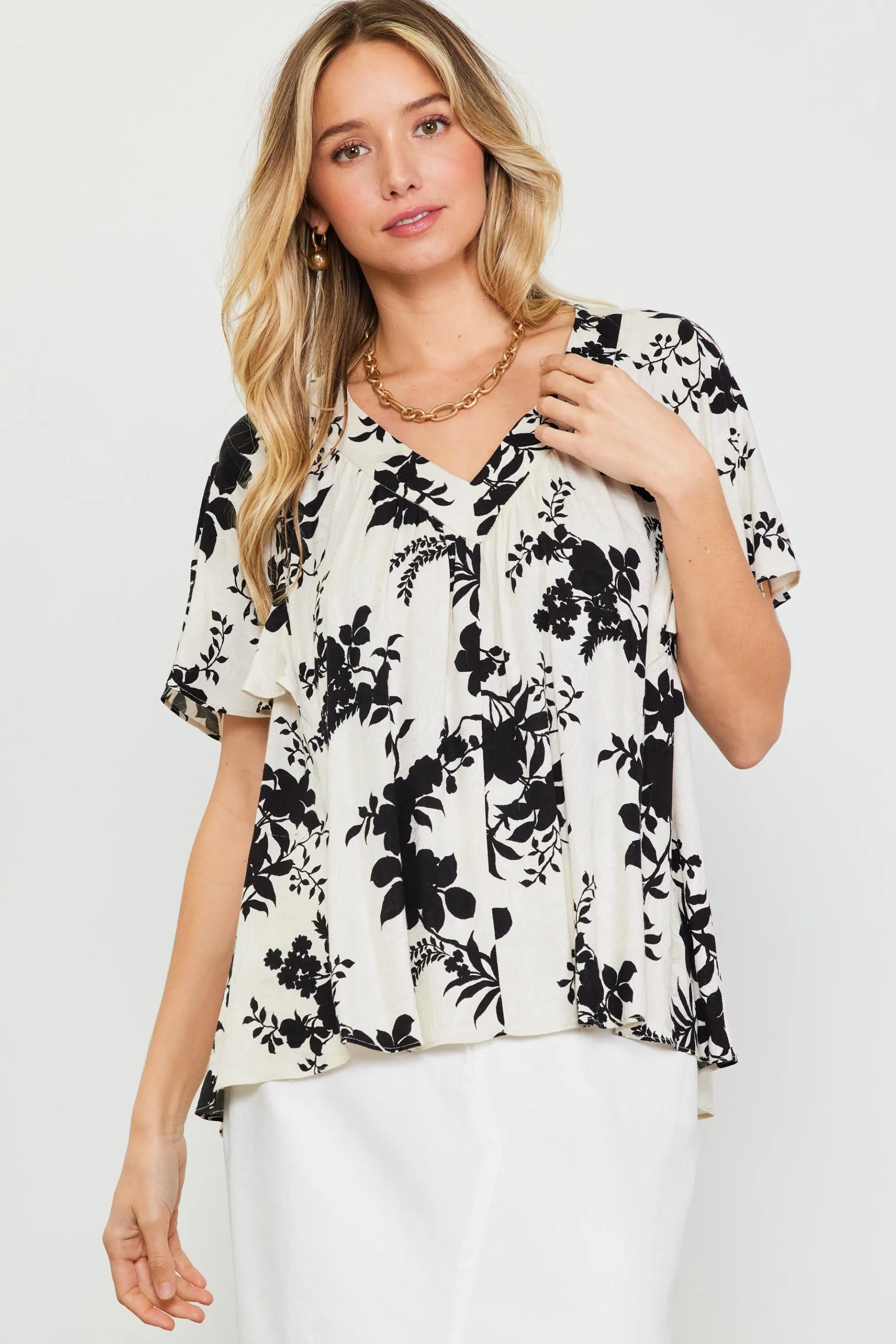 Amaya Jacquard Print Short Sleeve Top