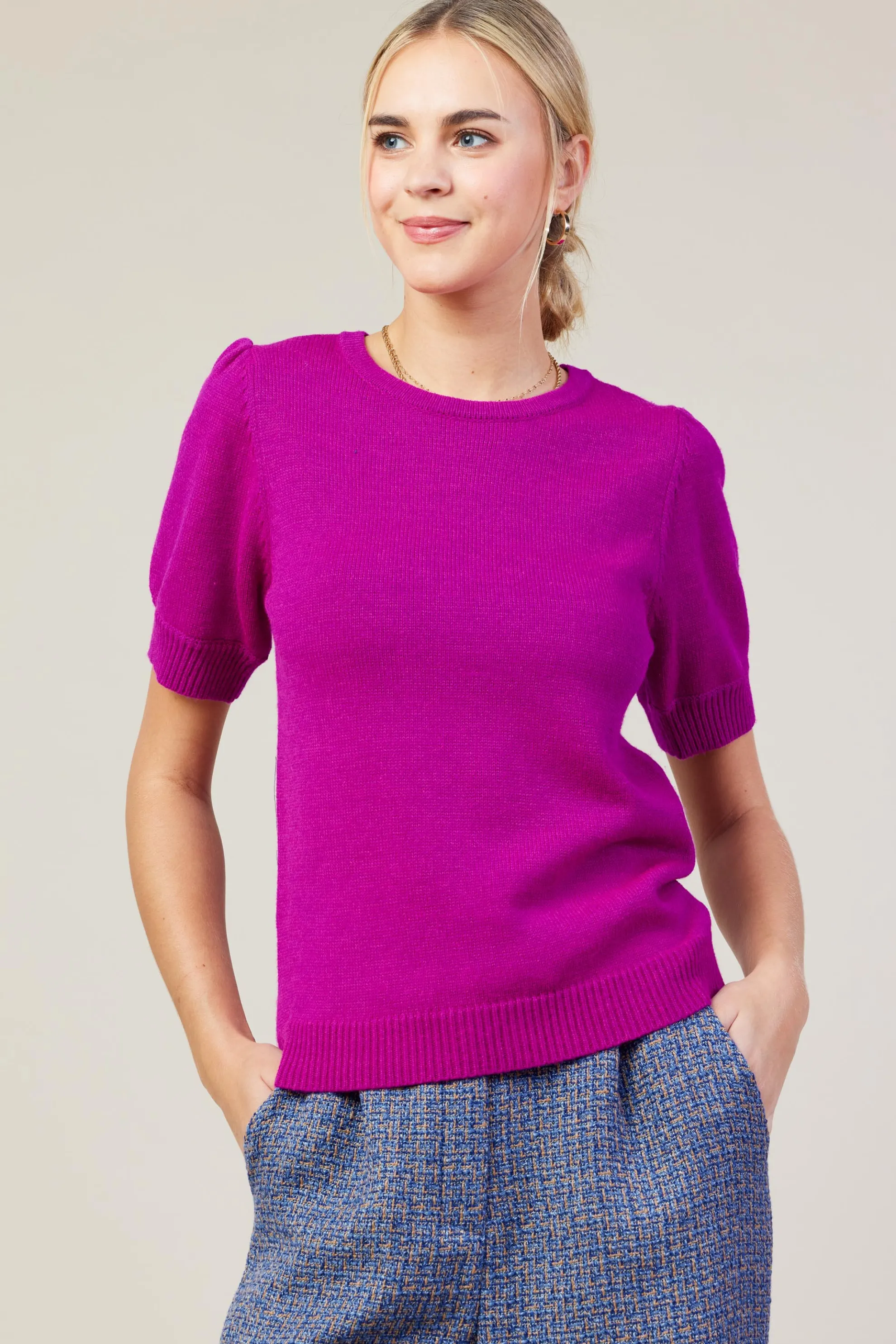 Recycled Yarn Short Sleeve Sweater